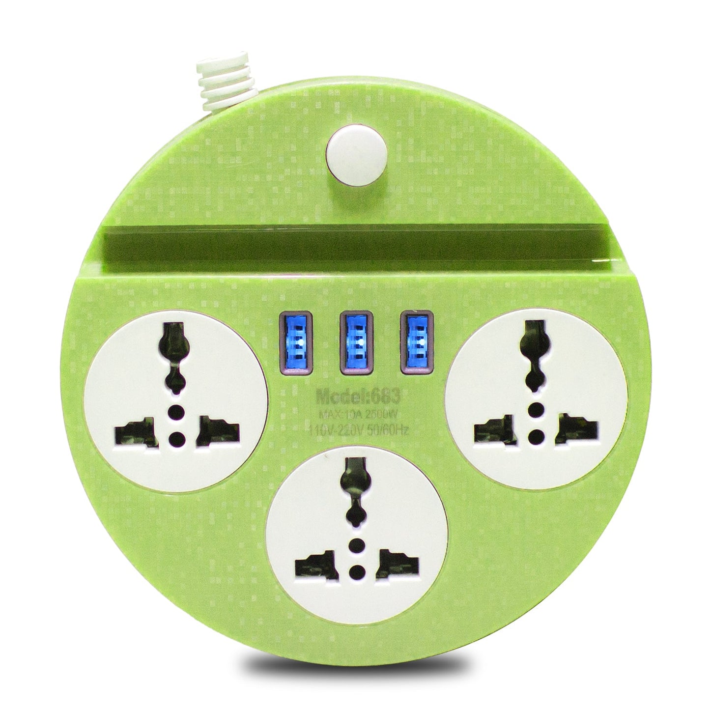 Pick Ur Needs Extension Cord Board with 3 USB Charging Ports and 3 Socket -10 Amp Heavy Duty for Multiple Devices Smartphone Tablet Laptop