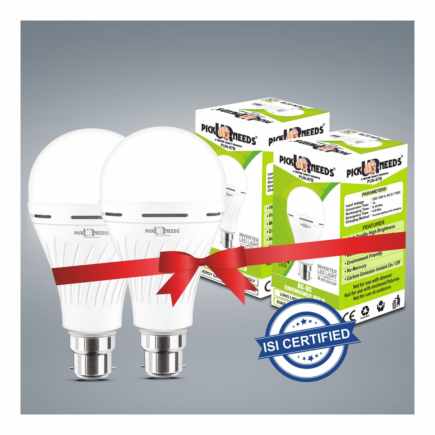 Pick Ur Needs 12 Watt Inverter Led Light Bulb AC/DC Auto Rechargeable Emergency Bulb for Home Backup 4 hrs Bulb Emergency Light  (Pack of 2)