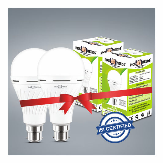 Pick Ur Needs 12 Watt Inverter Led Light Bulb AC/DC Auto Rechargeable Emergency Bulb for Home Backup 4 hrs Bulb Emergency Light  (Pack of 2)