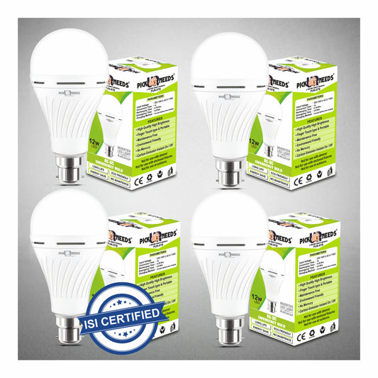 Pick Ur Needs 12 Watt Inverter Led Bulb AC/DC Auto Rechargeable Emergency Bulb for Home Backup 4 hrs Bulb Emergency Light  (Pack of 4)