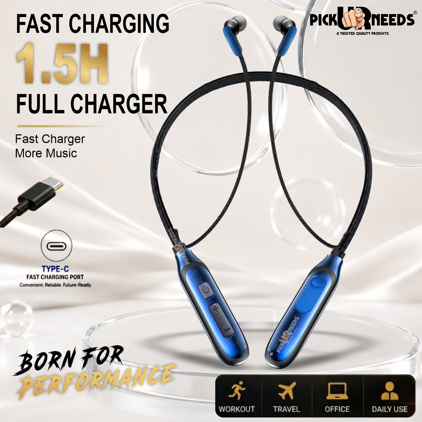 Wireless Neckband HD Sound, Magnetic Earbuds, Built-in Mic, Hands-Free Calling