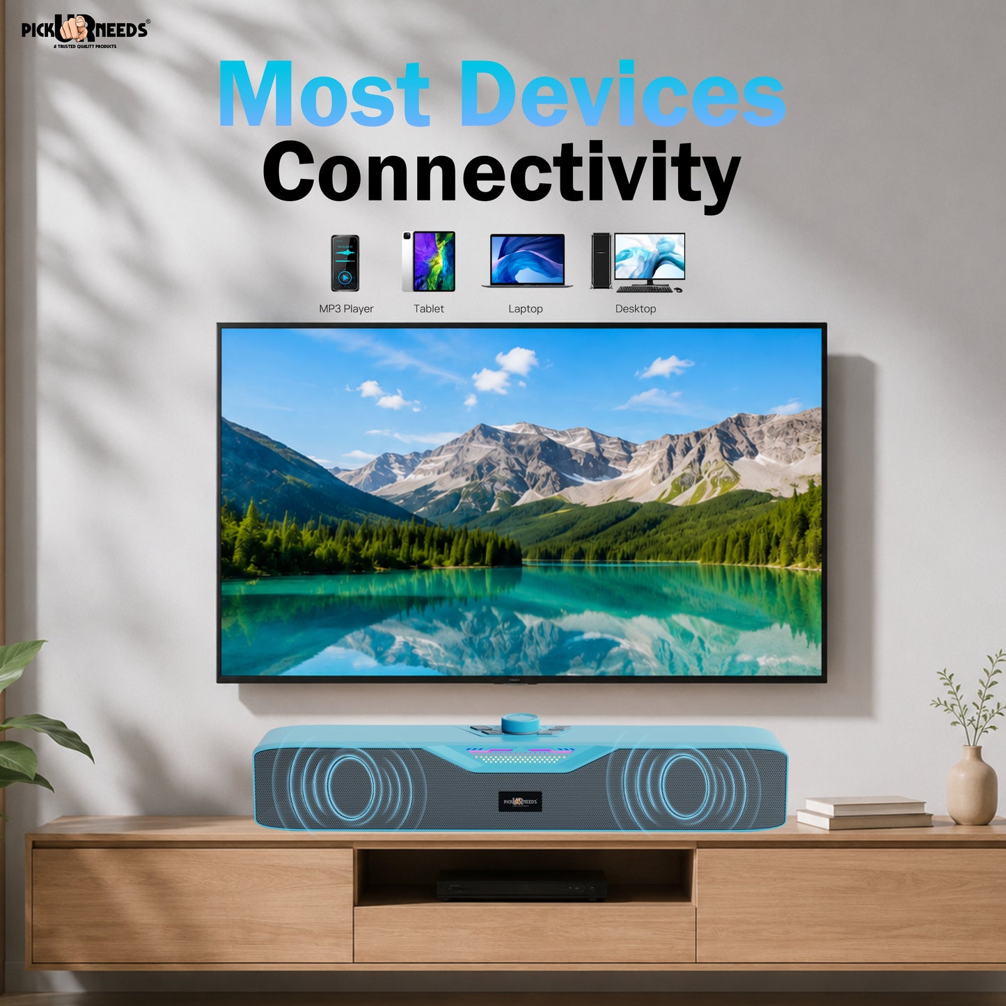 Pick Ur Needs Rechargeable Wireless Bluetooth Soundbar Speaker 20W with Dynamic RGB Lights Portable Sound Bar 1200mAh Battery