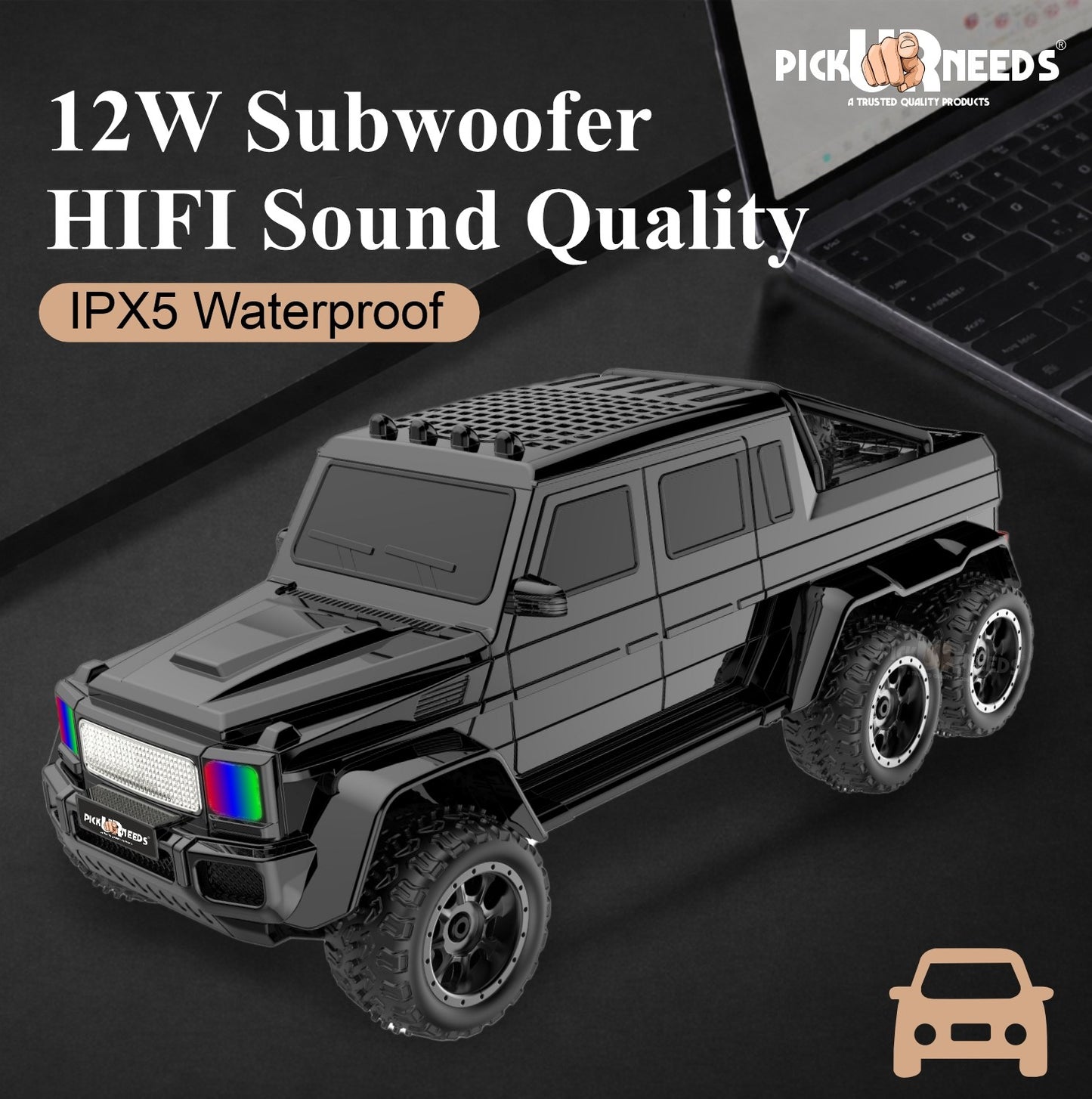Pick Ur Needs Wireless Car Rechargeable RGB Bluetooth Speaker 12W Beat Sync Lightshow 1200mAh Battery | USB/TF/AUX/FM