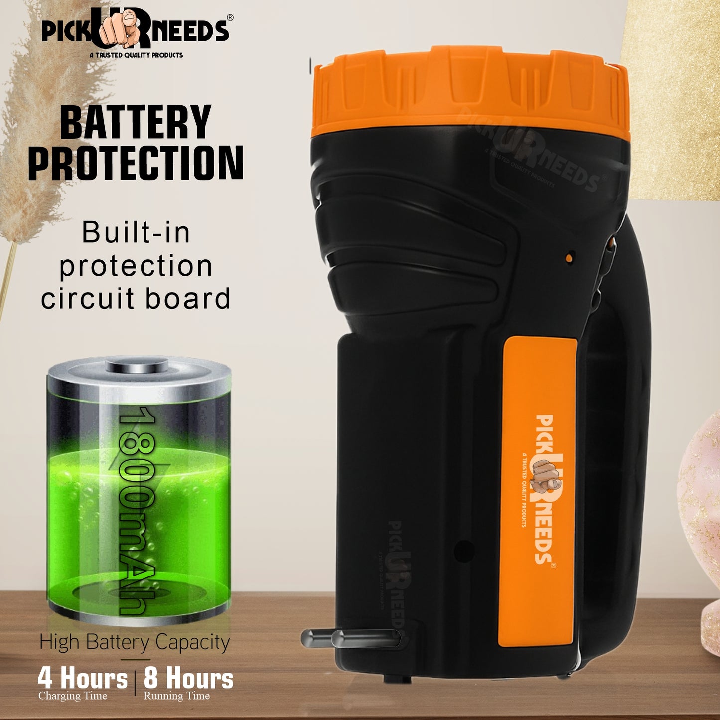 Pick Ur Needs 50W Emergency Long Range Rechargeable Search Laser with 15 SMD Bright 8 hrs Torch Emergency Light (Orange, Black)