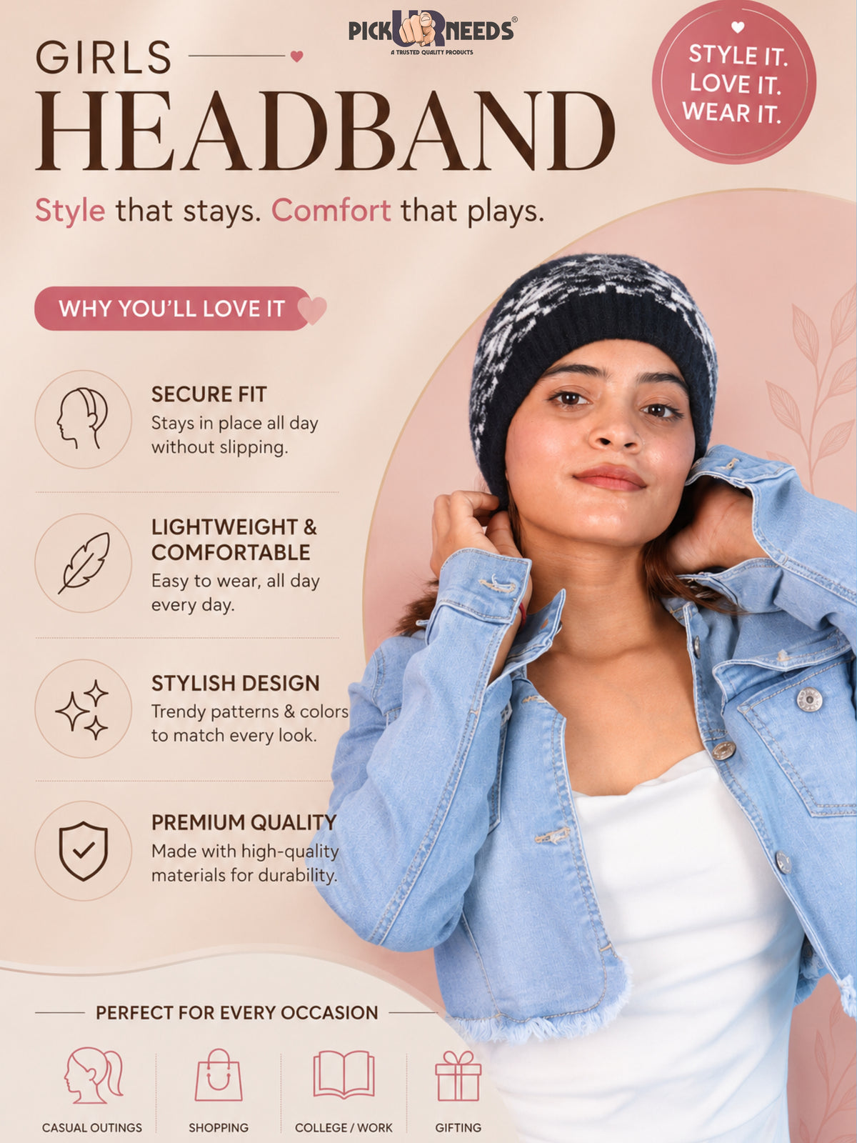 Pick Ur Needs Winter Headband for Women & Men Stretchable Ear Warmer Kanpatti Hair Band Cozy Head Cover for Walking, Running & Travel