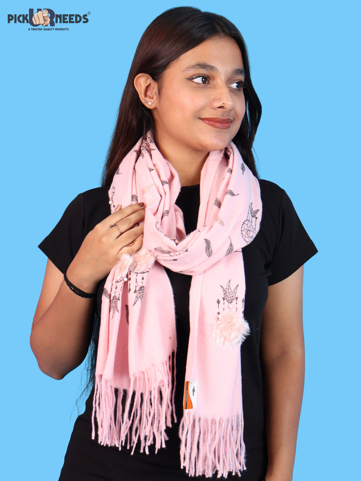 Pick Ur Needs Womens & Girls Muffler & Scarf with Elegant Dreamcatcher Print Soft Warm Lightweight Winter Neck Wrap with Stylish Fringes