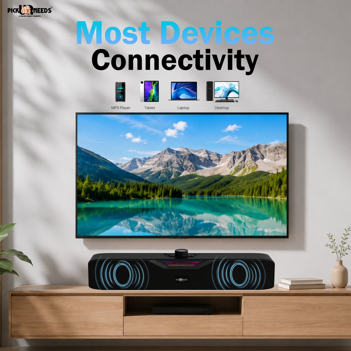 Pick Ur Needs Rechargeable Wireless Bluetooth Soundbar Speaker 20W with Dynamic RGB Lights Portable Sound Bar 1200mAh Battery