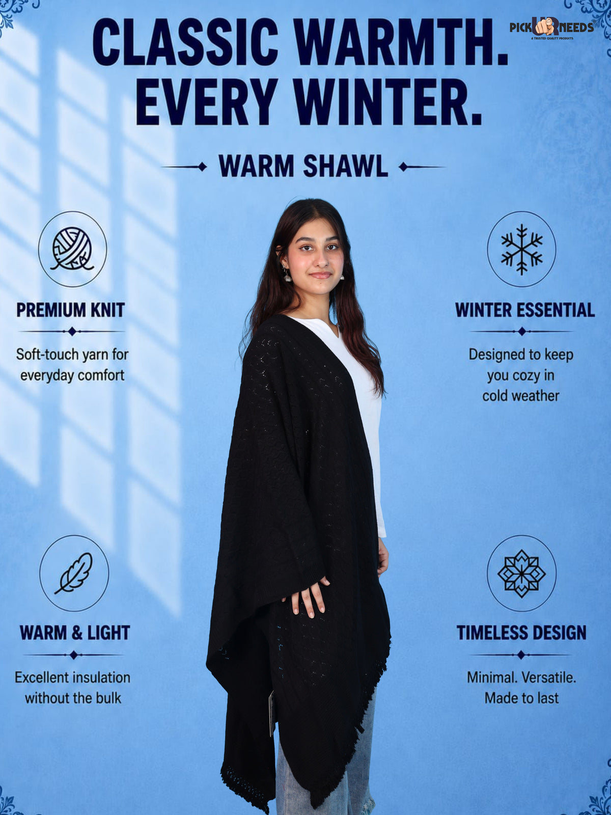 Pick Ur Needs Wool Self Design Women Shawl