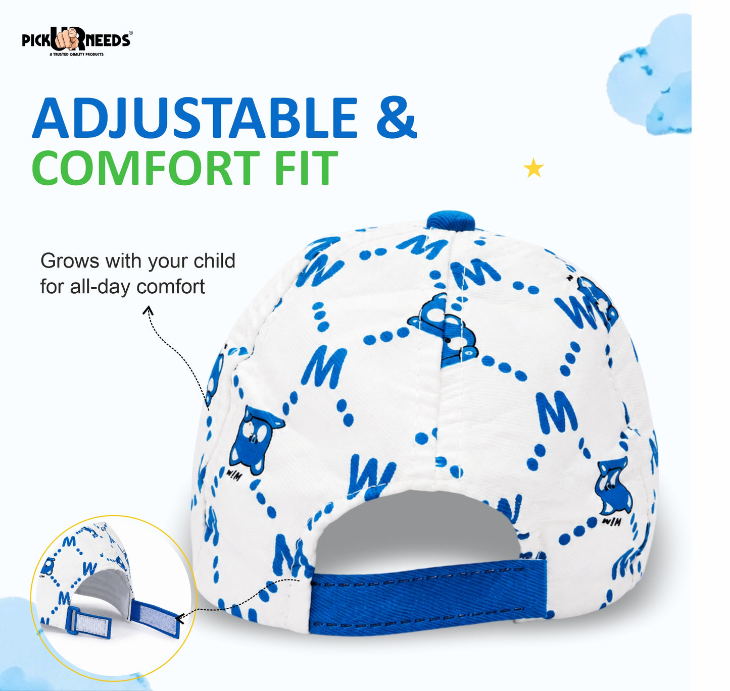 Pick Ur Needs Kids Baseball Cap with Cute Bear LED Light Design Comfort Fit for Boys & Girls Adjustable Buckle