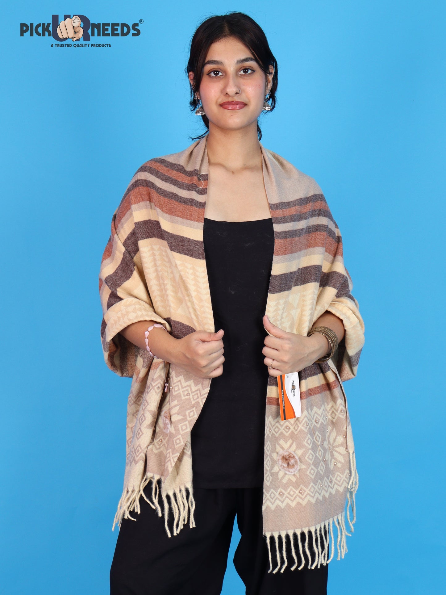 Pick Ur Needs Women Winter Shawl Stole – Soft Warm Printed Wrap with Decorative Tassels, Stylish Winter Girls Scarf