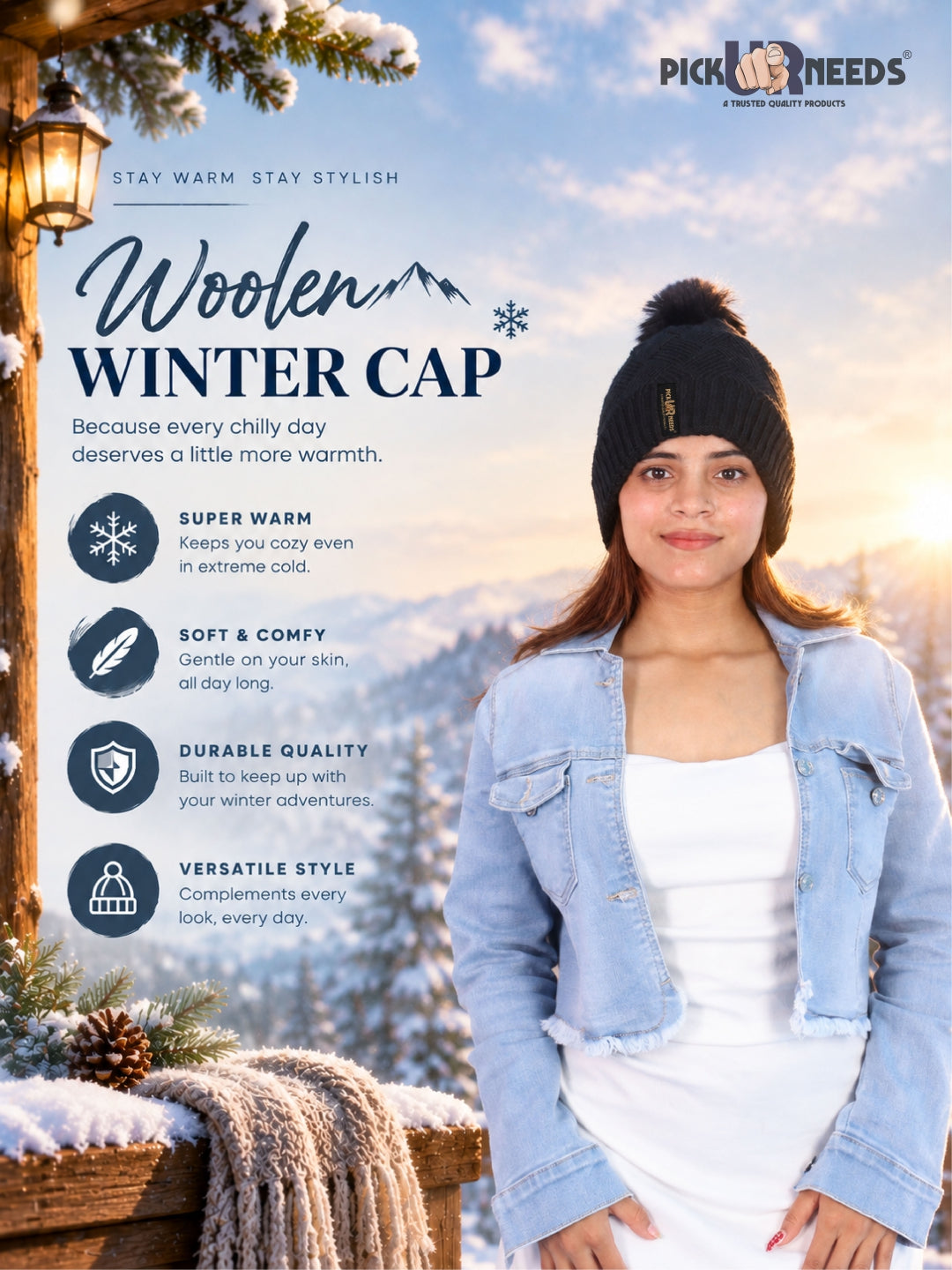 Pick Ur Needs Woolen Winter Cap – Warm & Stylish Winter Wear for Women
