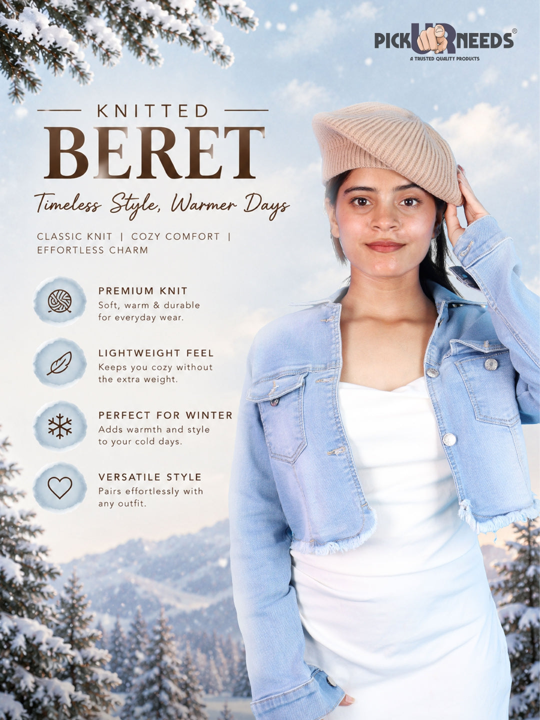 Pick Ur Needs Knitted Beret for Women – Stylish, Warm & Lightweight Winter Hat