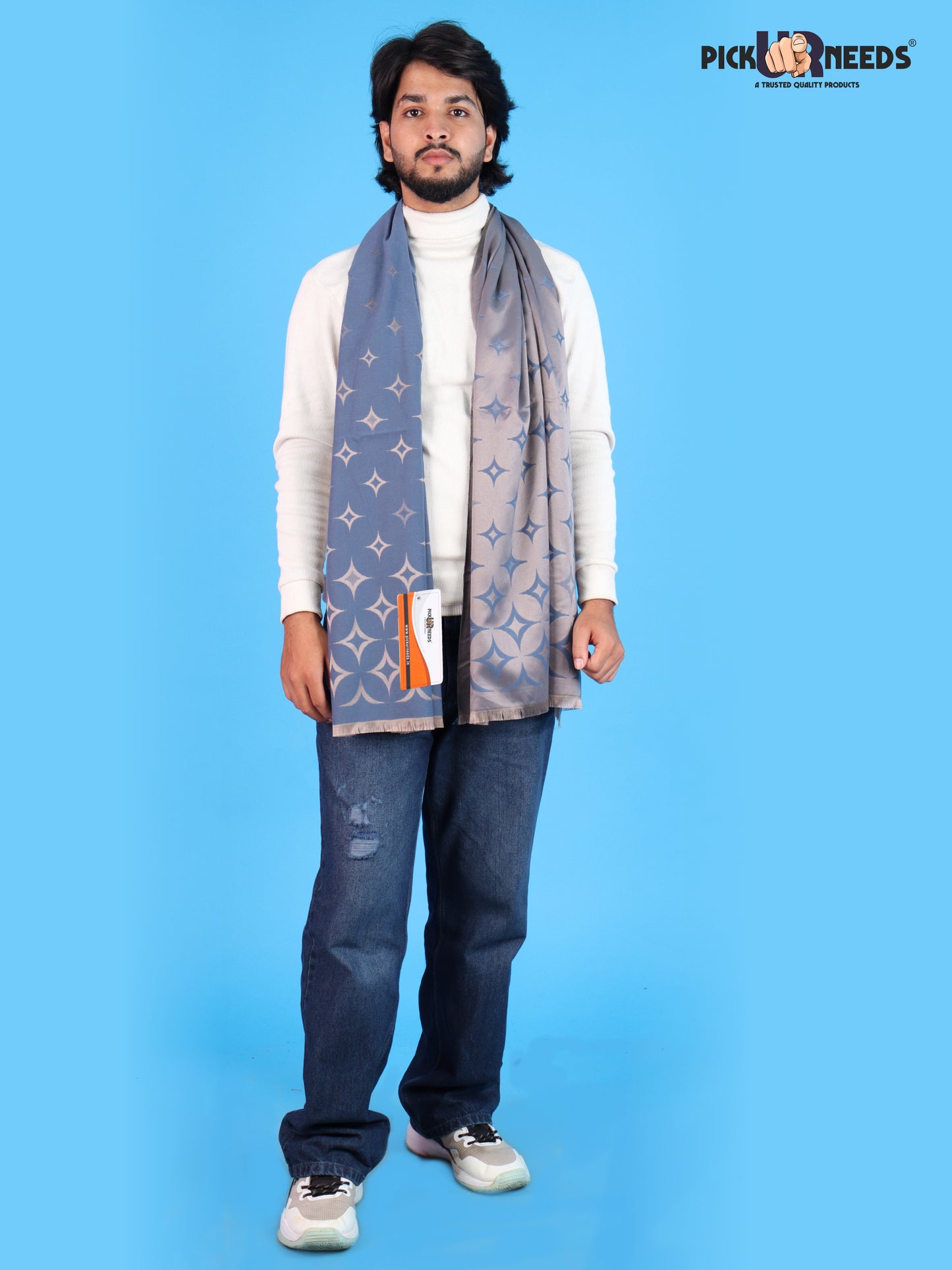Pick Ur Needs Mens 2-in-1 Reversible Shawl Stylish Printed Winter Shawl for Boys Soft Warm Woolen Stole Premium Large Winter Wrap