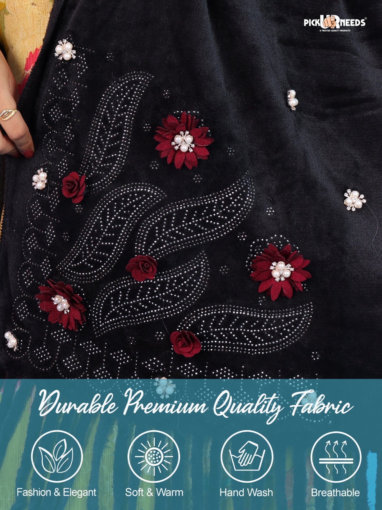Pick Ur Needs Girls Embroidered Shawl Stylish Floral Embellished Winter Stole with Decorative Fringe Tassels Elegant Shoulder Wrap for Women