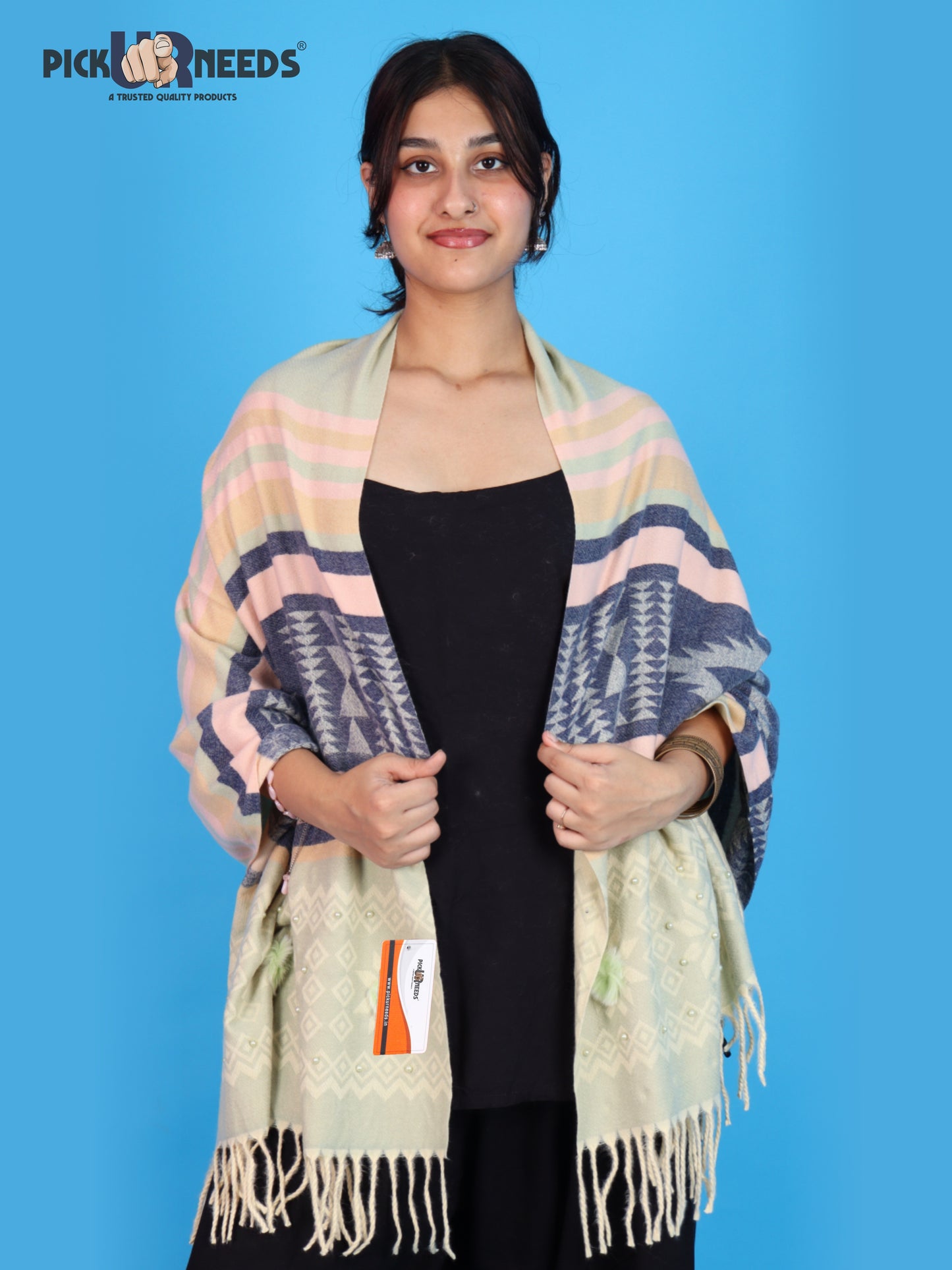 Pick Ur Needs Women Winter Shawl Stole – Soft Warm Printed Wrap with Decorative Tassels, Stylish Winter Girls Scarf