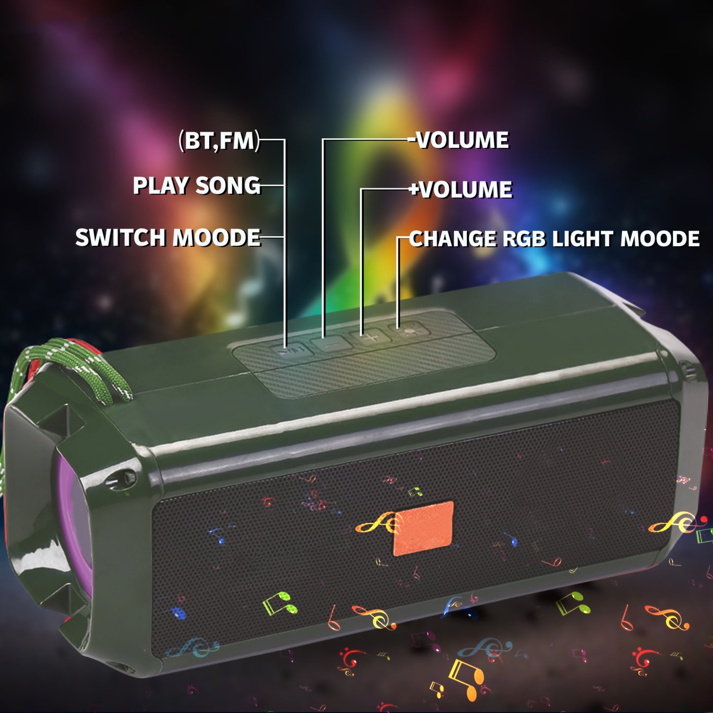 Pick Ur Needs Bluetooth 5.0 Portable Wireless Speaker with RGB Disco Light, 5 Light Modes, USB/TF Card Support & 3 Hours Playtime