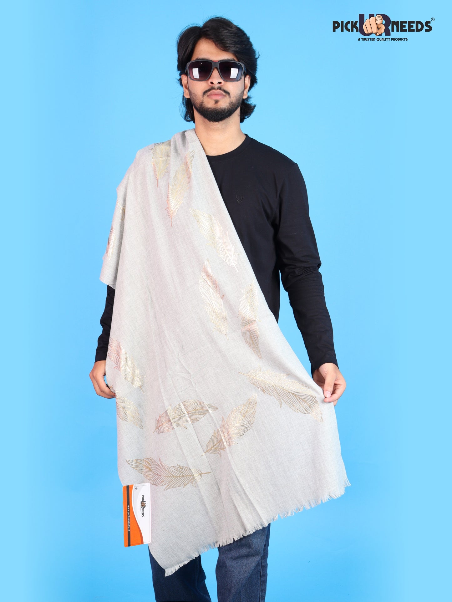Pick Ur Needs Winter Shawl, Scarf, Stole & Muffler with Elegant Feather Print Soft Lightweight Winter Wrap for Men Stylish Scarf Stole for Kurta, Shirt For Boys