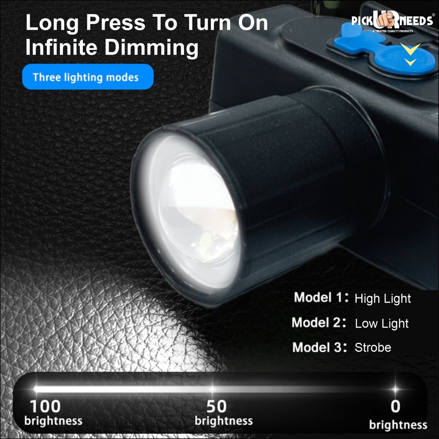 Pick Ur Needs Rechargeable Long Range Dimmable Zoom LED Headlamp 75W 800mAH 3 Light Modes 5 hrs Flood Lamp Emergency Light
