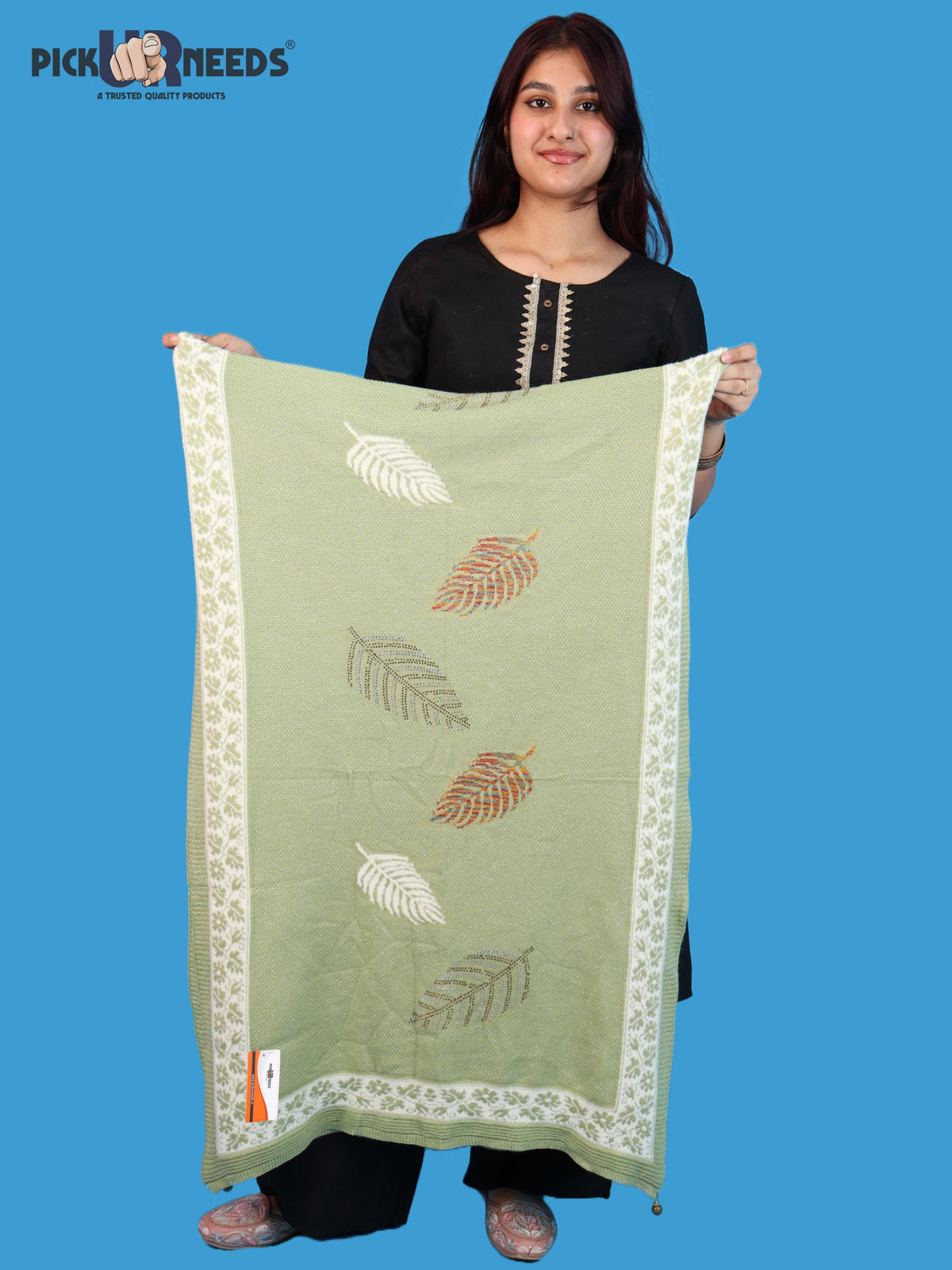 Pick Ur Needs Girls & Womens Winter Soft Lightweight Knitted Shawl with Leaf Design, Floral Border & Decorative Tassels