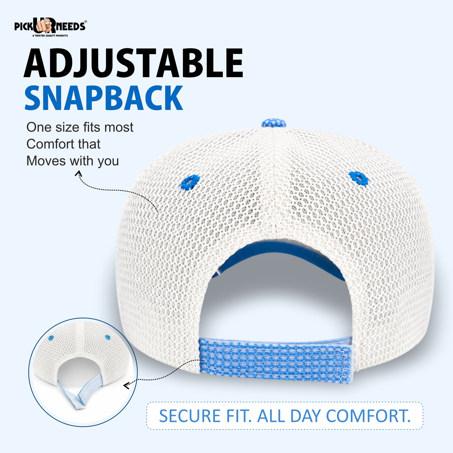 Pick Ur Needs Teenager Stylish Mesh Cap Lightweight Breathable Baseball Hat with “Hi” Embroidery Sun Protection Adjustable Snapback Cap for Boys & Girls