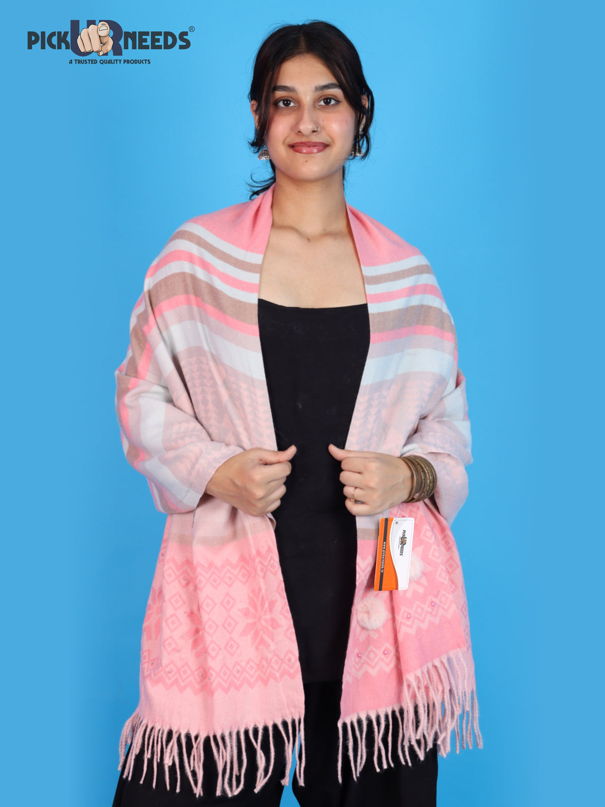 Pick Ur Needs Women Winter Shawl Stole – Soft Warm Printed Wrap with Decorative Tassels, Stylish Winter Girls Scarf