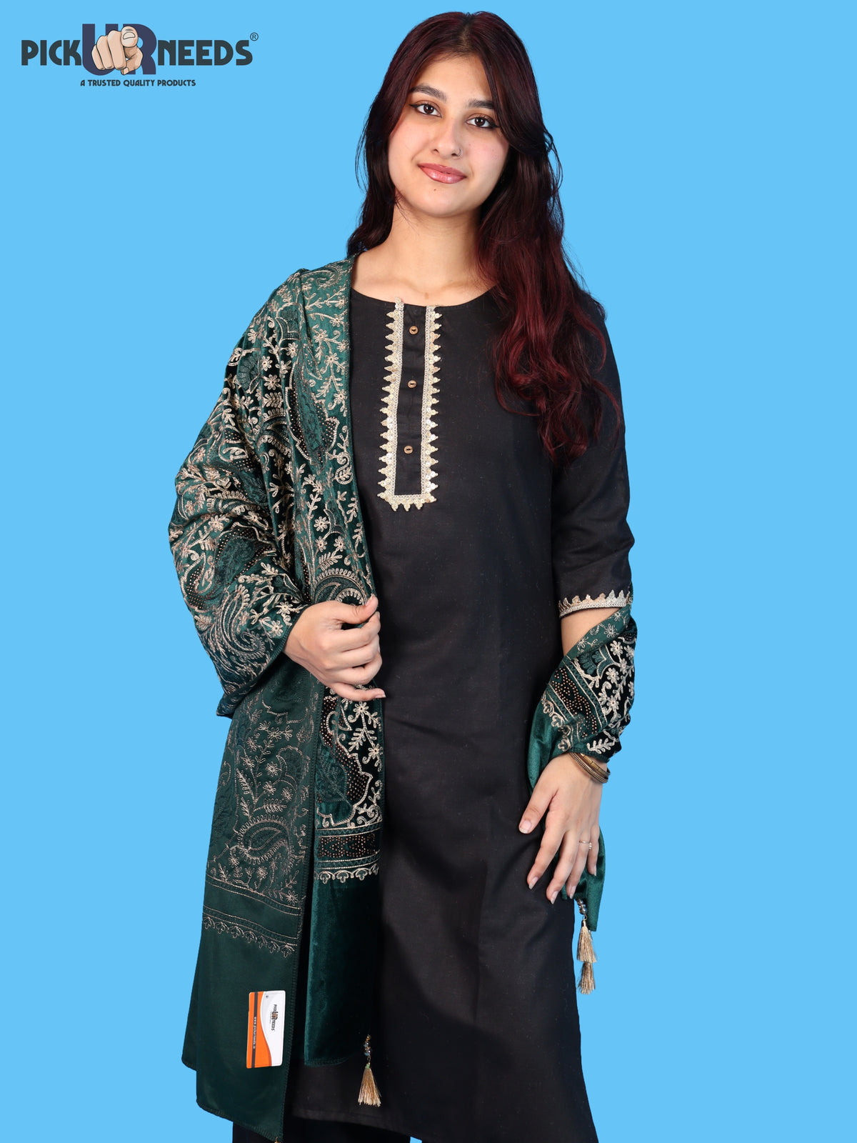 Pick Ur Needs Premium Winter Shawl for Women Ultra Soft & Cozy Warm Velvet Fabric with Rich Traditional Floral Design For Girls