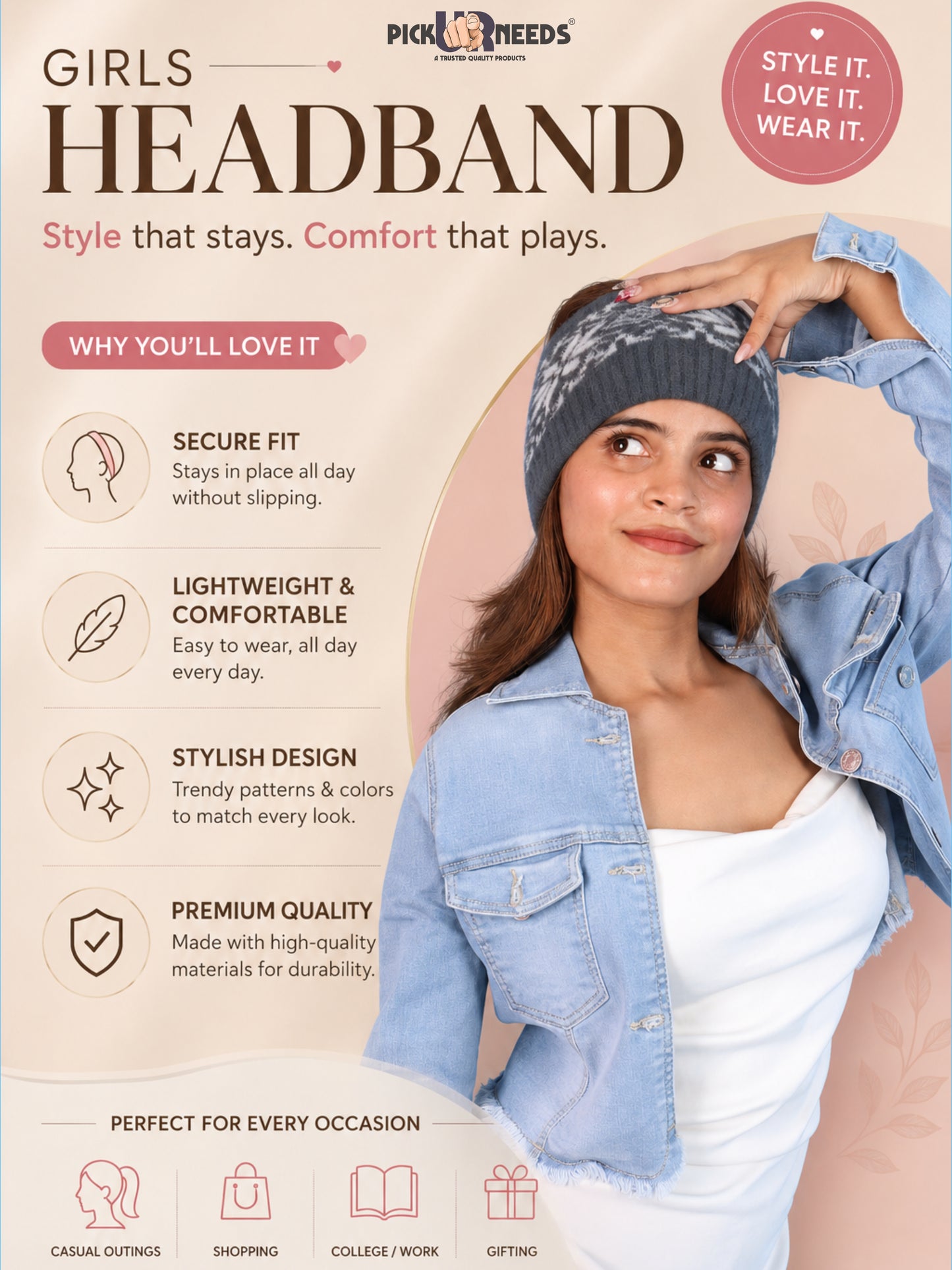 Pick Ur Needs Winter Headband for Women & Men Stretchable Ear Warmer Kanpatti Hair Band Cozy Head Cover for Walking, Running & Travel