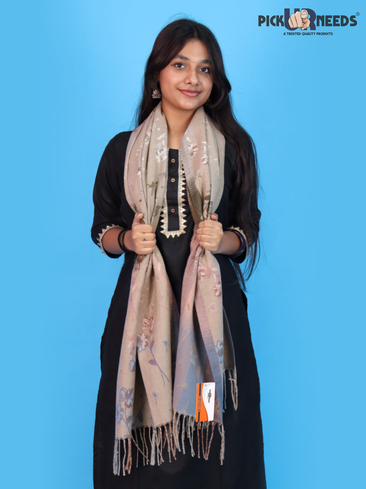 Pick Ur Needs Warm Shawl for Women – Elegant Floral Printed Winter Shawl with Fur Border