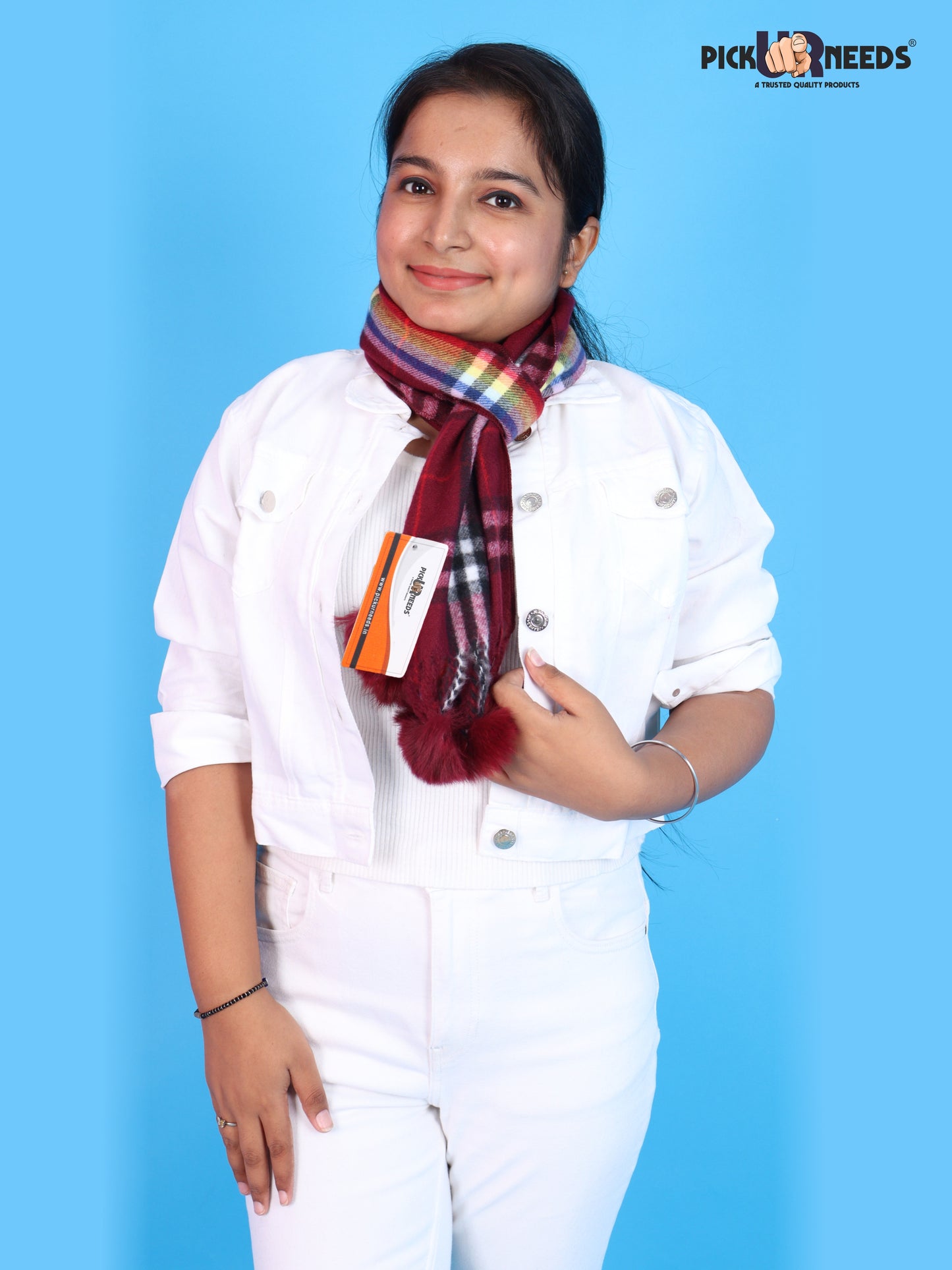 Pick Ur Needs Women’s Winter Scarf for Stylish & Comfortable Girls Wear Soft Warm Printed Muffler with Fringe & Pom Pom Detailing