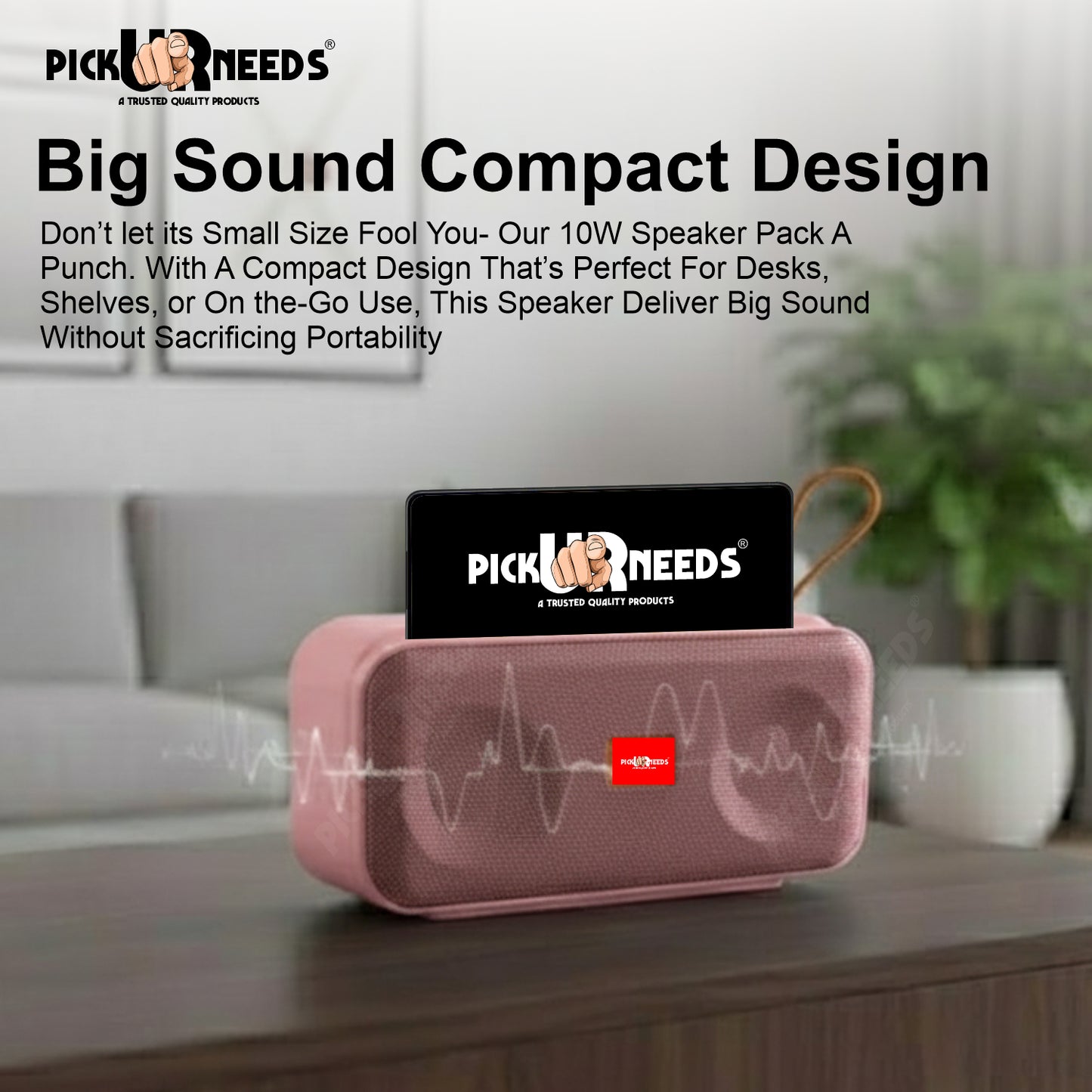 Pick Ur Needs 10W Portable Wireless Mini Bluetooth Speaker  1200mAh Battery  4H Playtime  Type-C, USB & TF Card Support