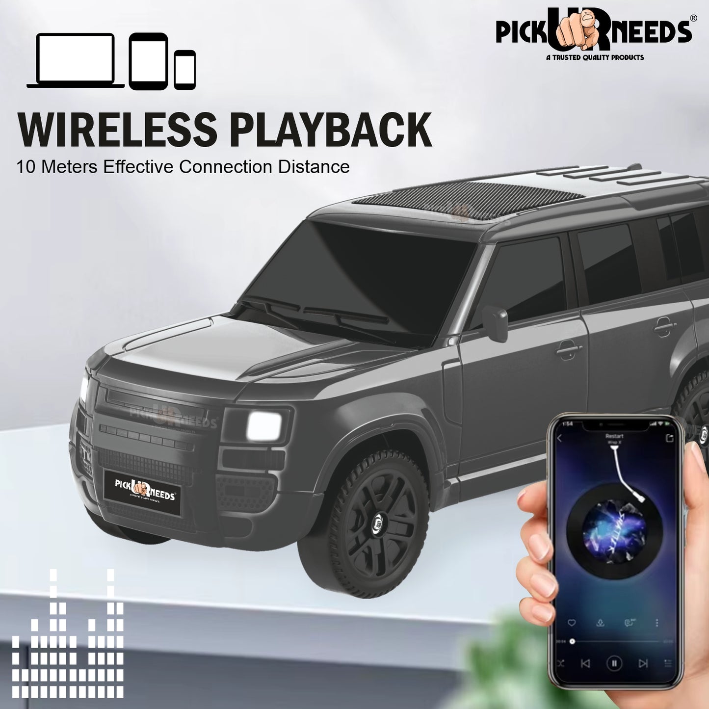 Pick Ur Needs Portable 10W Car Shape Bluetooth Wireless Speaker with Deep Bass 1200mAh Battery Support FM Radio, USB, TF Card, TWS Stylish SUV Design