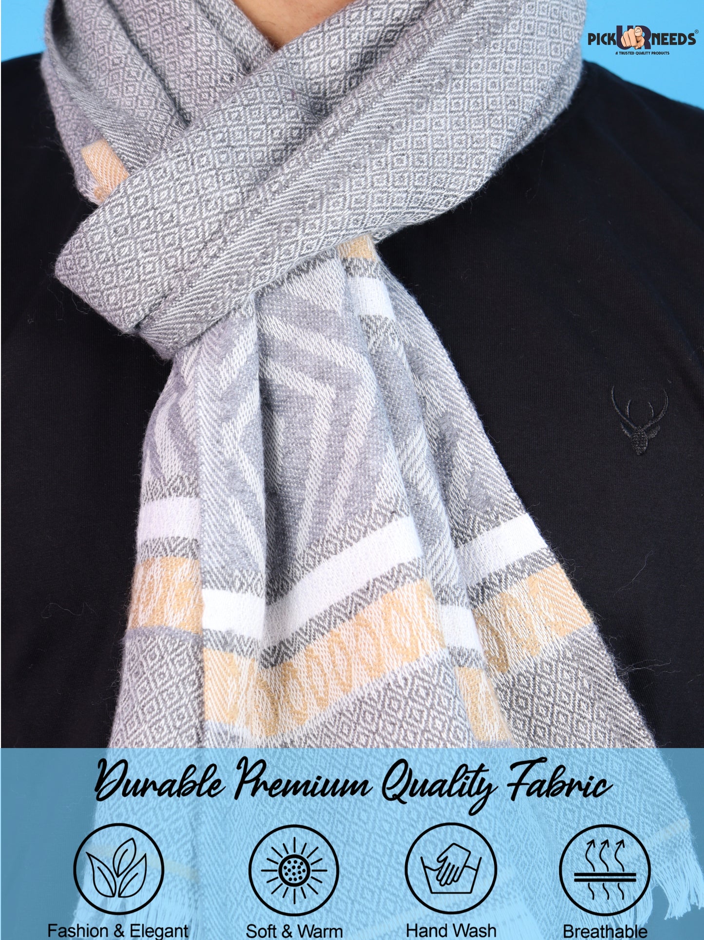 Pick Ur Needs Kullu Muffler for Men & Boys Traditional Woolen Winter Scarf with Elegant Woven Pattern & Fringed Ends Soft Warm Stole for Men