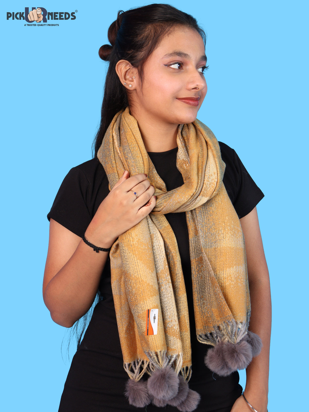 Pick Ur Needs Soft Woolen Designer Winter Shawl with Beautiful Floral Pattern & Pom Pom Tassels For Girls & Womens