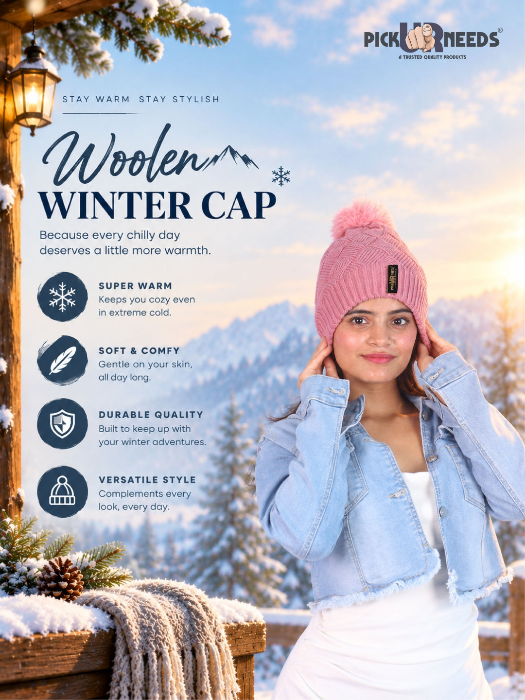 Pick Ur Needs Woolen Winter Cap – Warm & Stylish Winter Wear for Women