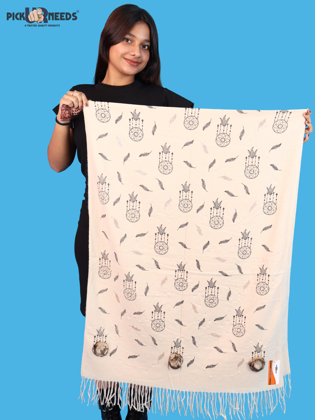 Pick Ur Needs Womens & Girls Muffler & Scarf with Elegant Dreamcatcher Print Soft Warm Lightweight Winter Neck Wrap with Stylish Fringes
