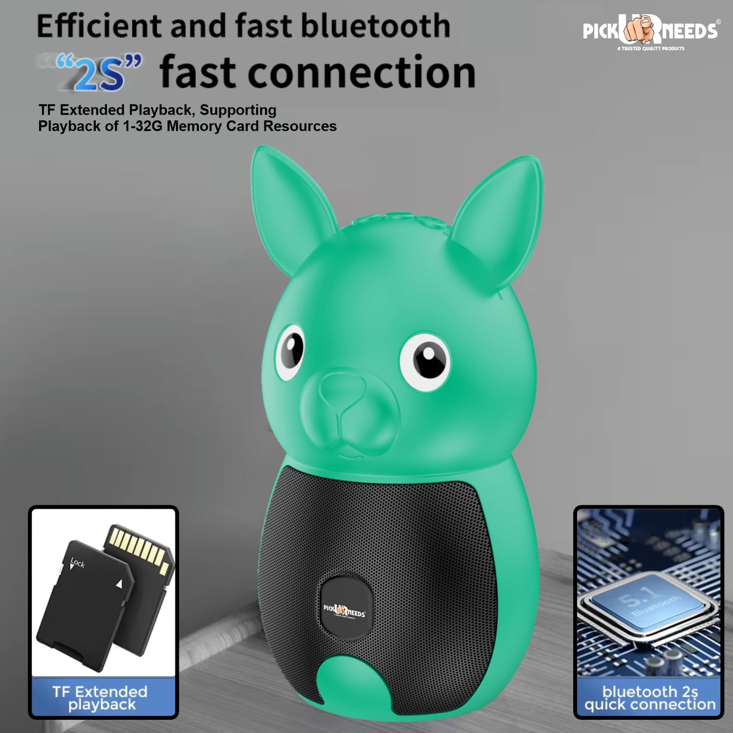 Pick Ur Needs Bunny Bluetooth Speaker | Cute Portable Wireless Speakers with TWS, FM Radio, USB & TF Card | Rechargeable Mini Speaker for Kids & Desk Use
