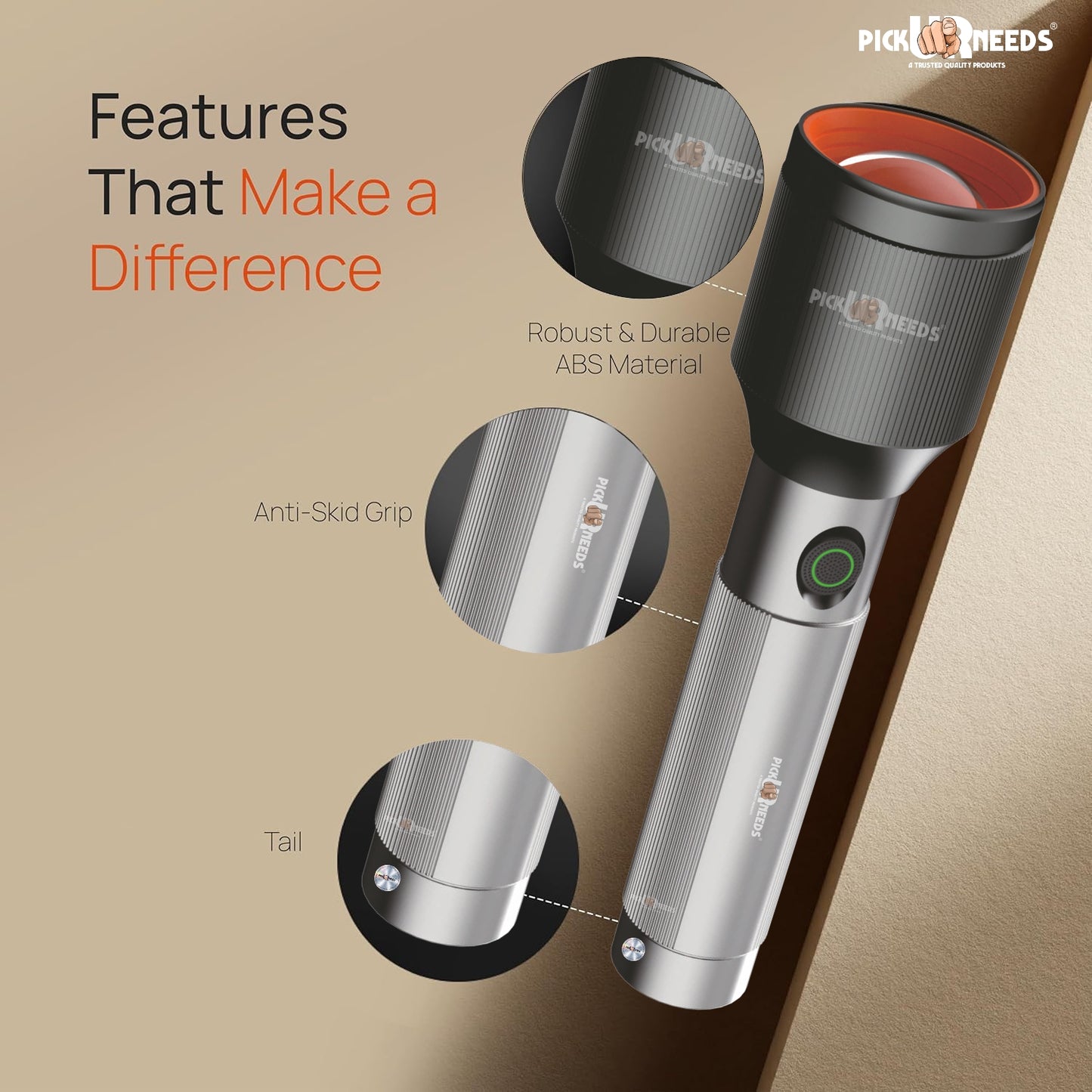 Pick Ur Needs Chargeable Aluminium Body Torch Adjustable Focus LED 100W Laser 2000mAh Battery 5 hrs Torch Emergency Light