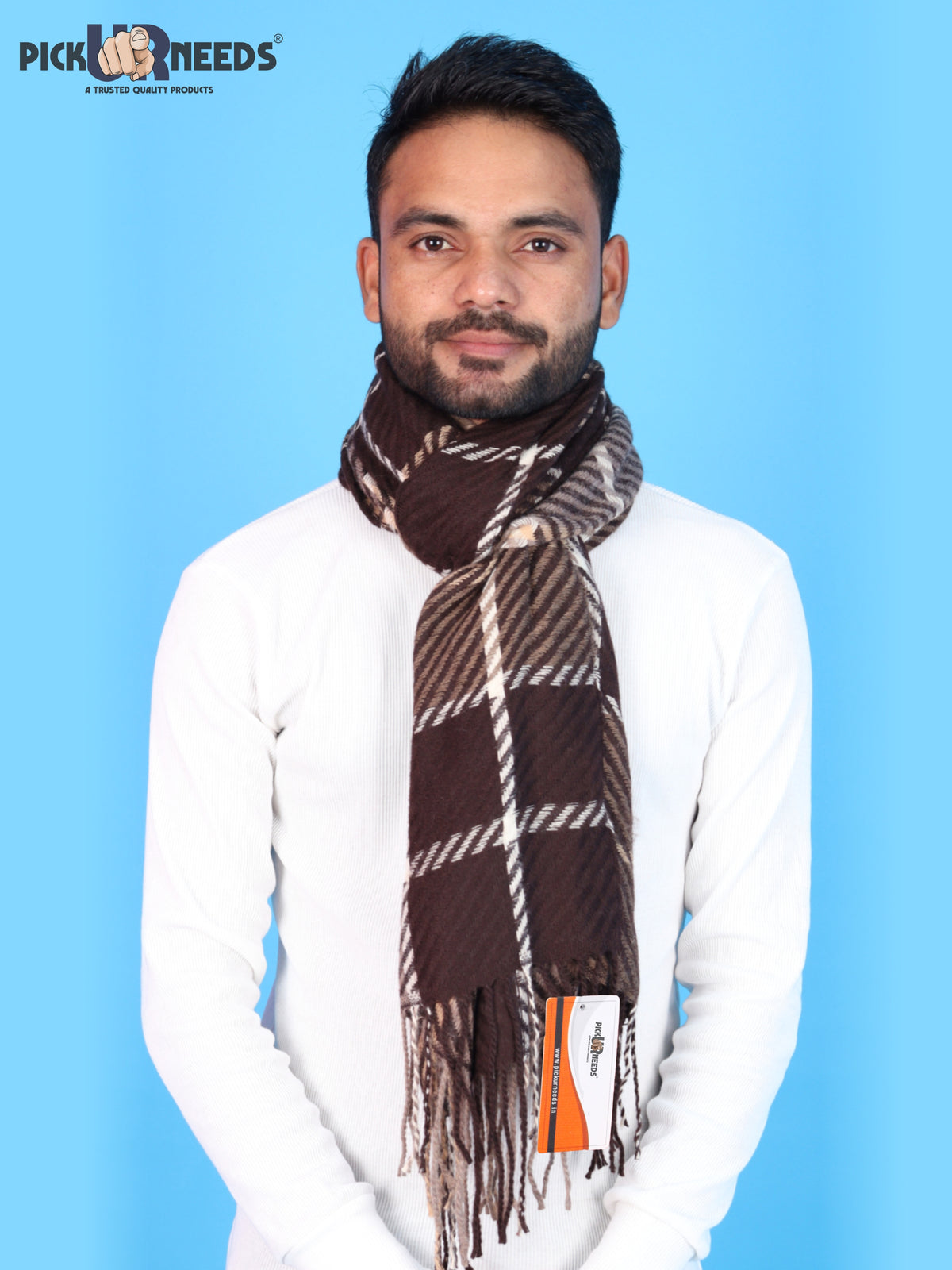 Pick Ur Needs Premium Winter Shawl & Muffler for Men & Boys | Soft Warm Checkered Pattern Woolen Style Stole Stylish Long Scarf with Fringed Ends Comfortable Neck Wrap for Winter Wear