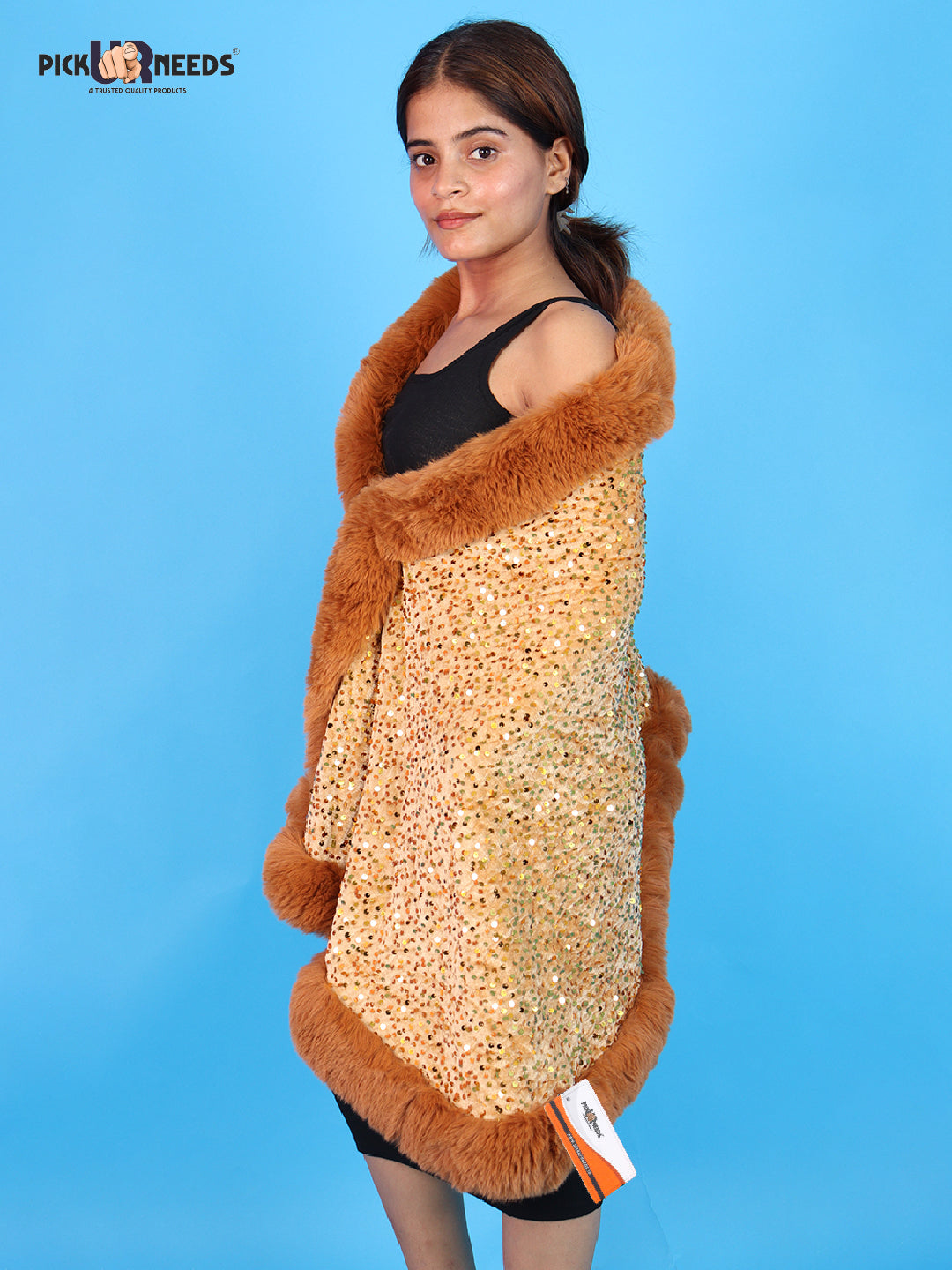 Visit the Pick Ur Needs Store Pick Ur Needs Luxury Sequin Faux Fur Shawl for Women Poncho & Winter Shrug Soft Warm Designer Wrap for Evening Parties