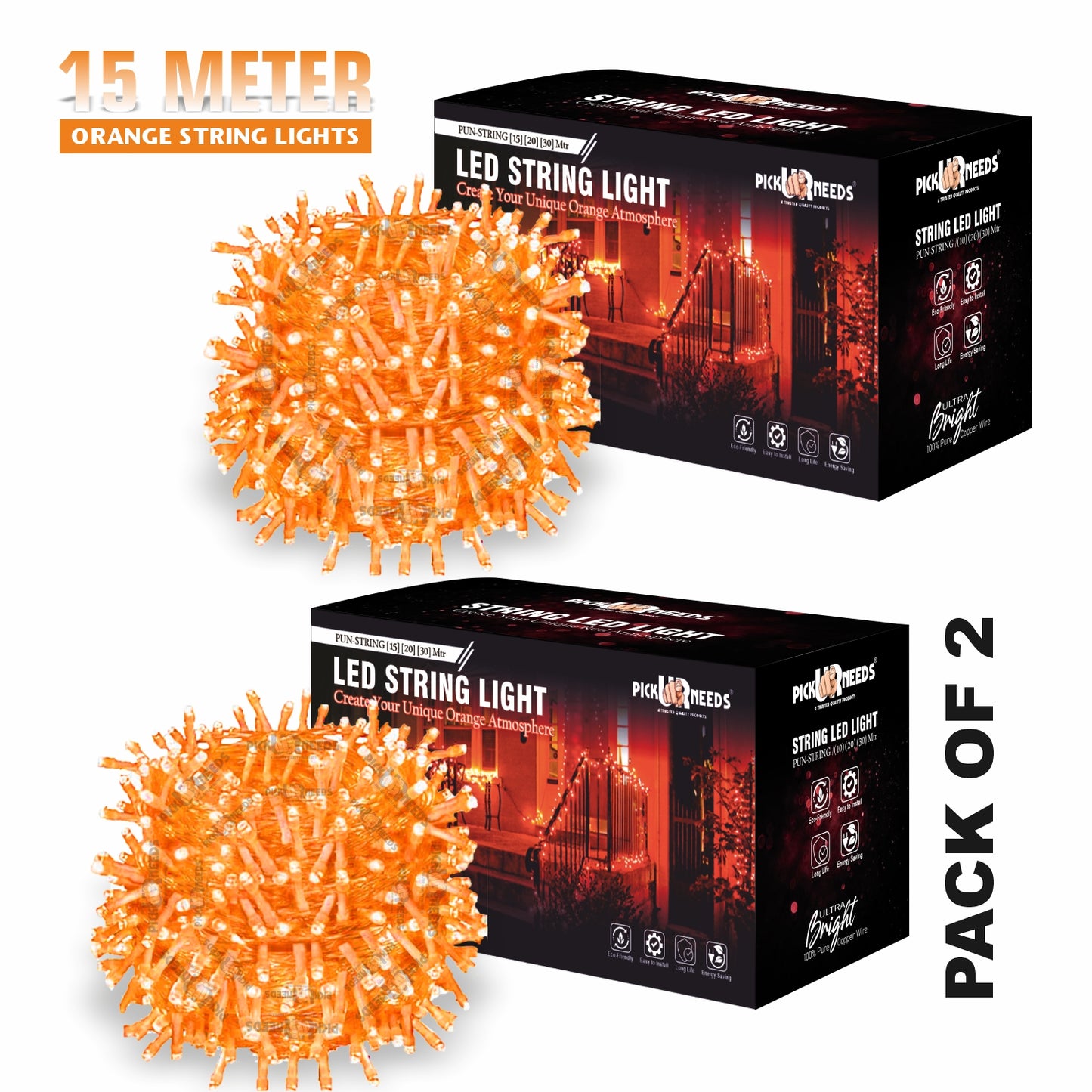 Pick Ur Needs 40 LEDs 15 m Orange Steady String Rice Lights