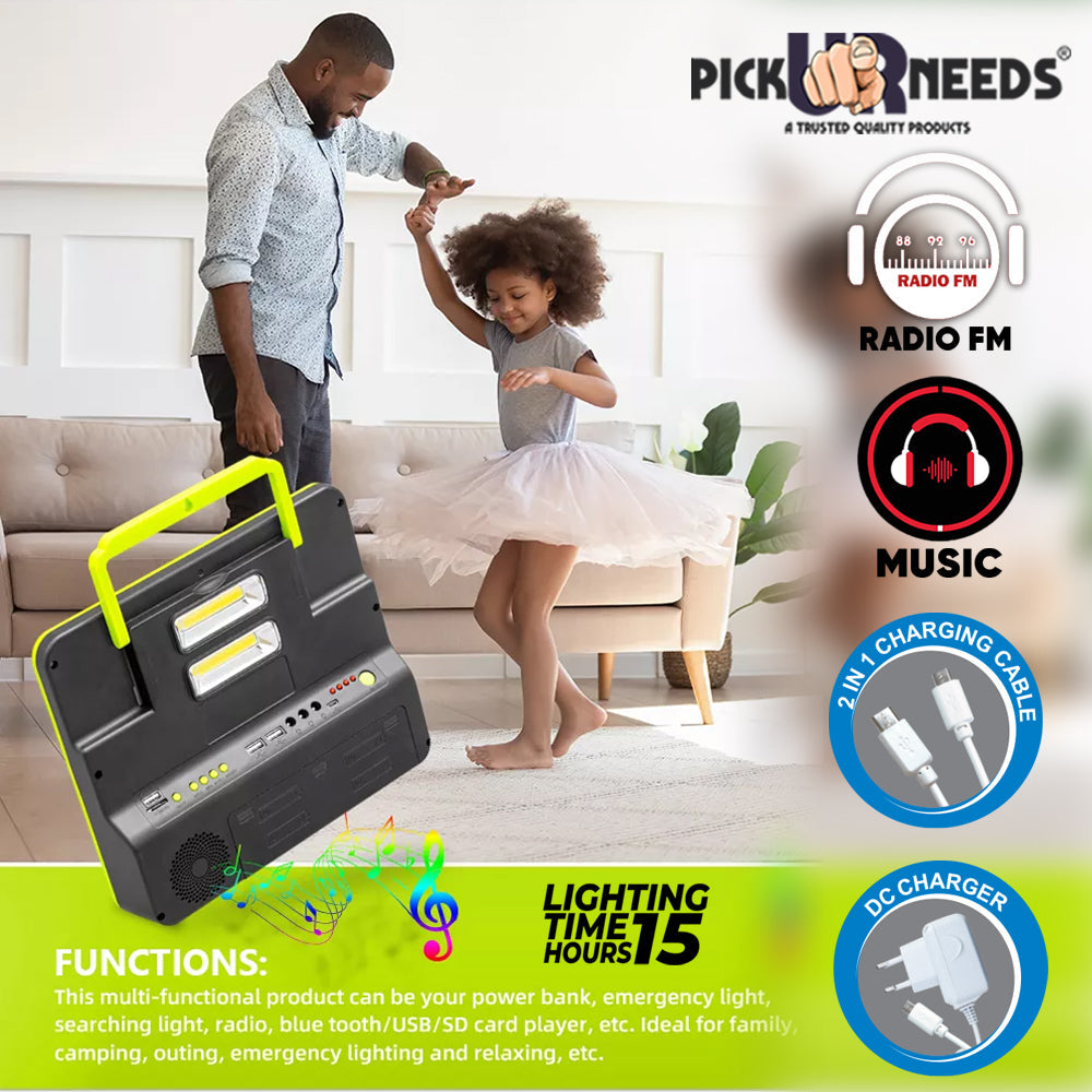 Pick Ur Needs Rechargeable Emergency Solar Lighting System with Radio & BT Music Function