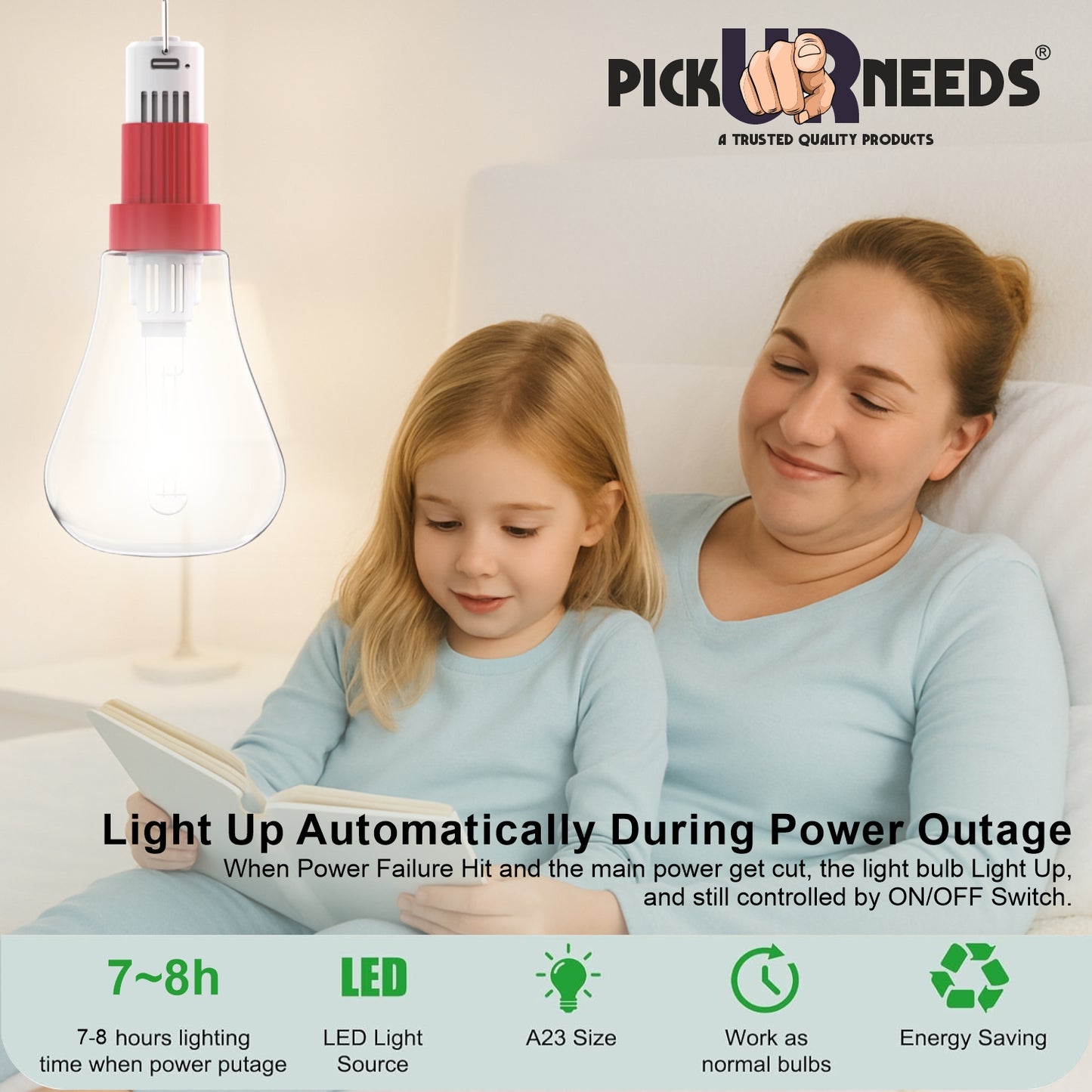 Pick Ur Needs 100W LED Rechargeable Light Bulb with 3 Modes, Ideal for Home, Outdoor,Powercuts 5 hrs Bulb Emergency Light