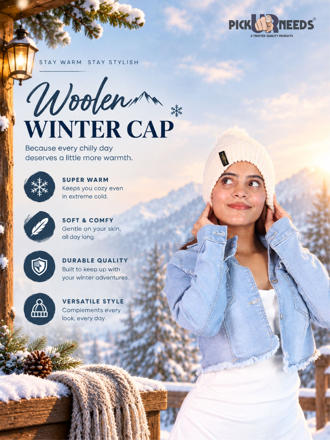 Pick Ur Needs Woolen Winter Cap – Warm & Stylish Winter Wear for Women