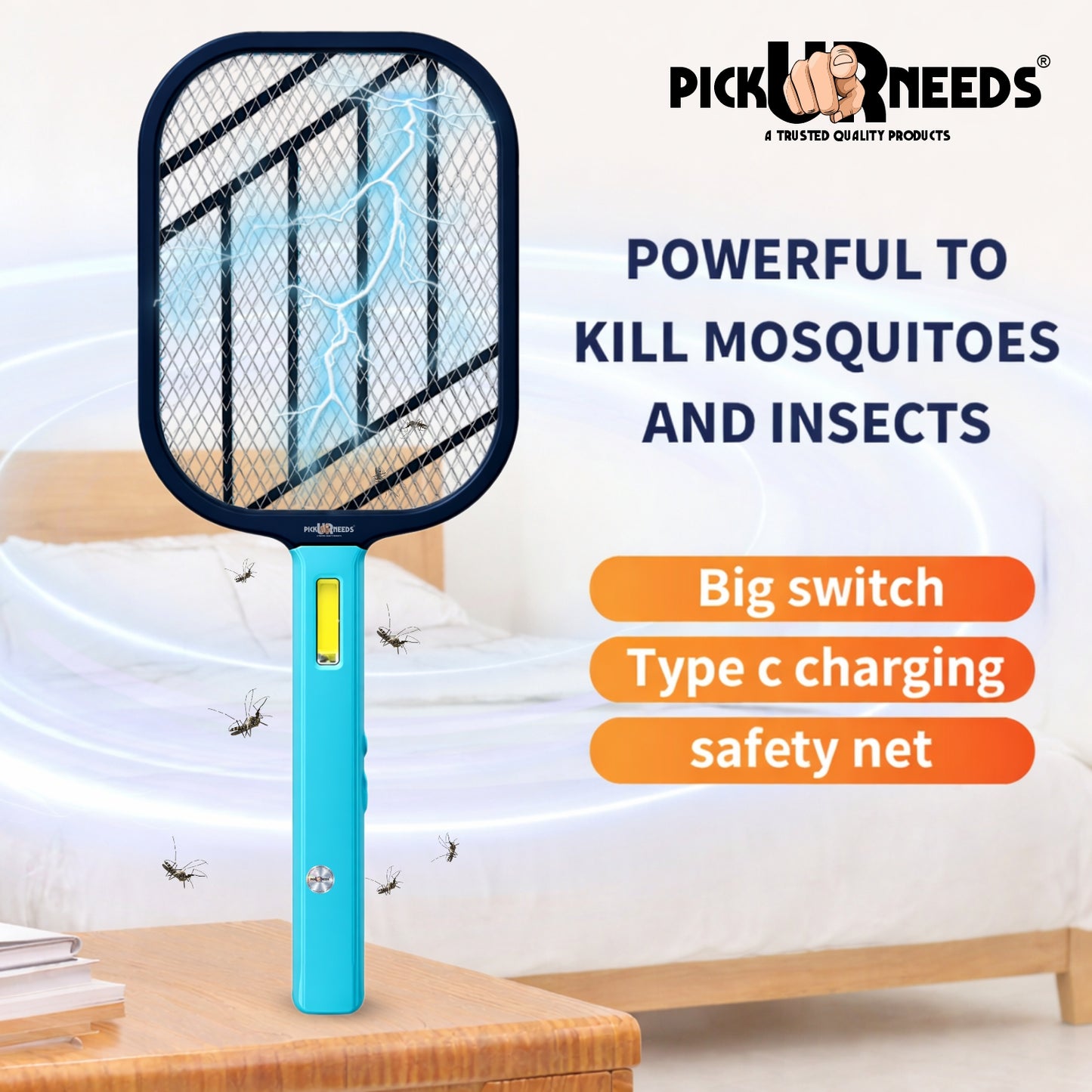 Pick Ur Needs Mosquito Bat/Racket Rechargeable Electric Insect Killer for Indoor Outdoor Use