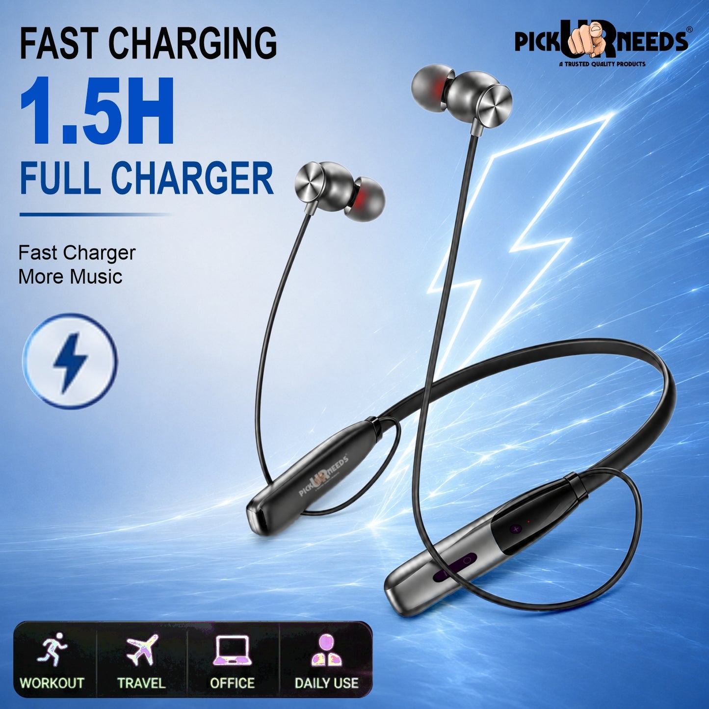 Bluetooth Wireless Neckband Earphones with Deep Bass Lightweight 40hrs Playtime