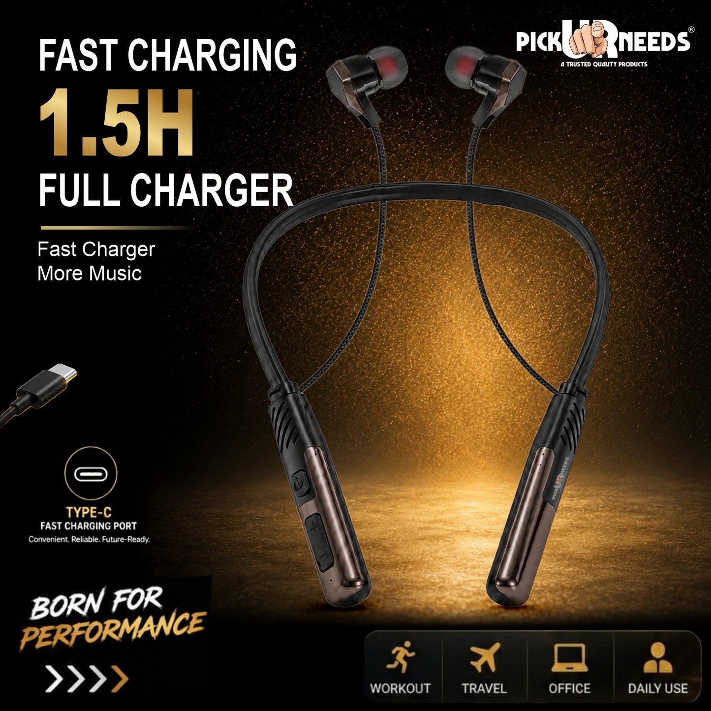 Wireless Bluetooth Neckband Earphones with Magnetic Earbuds , Hands-Free Calling