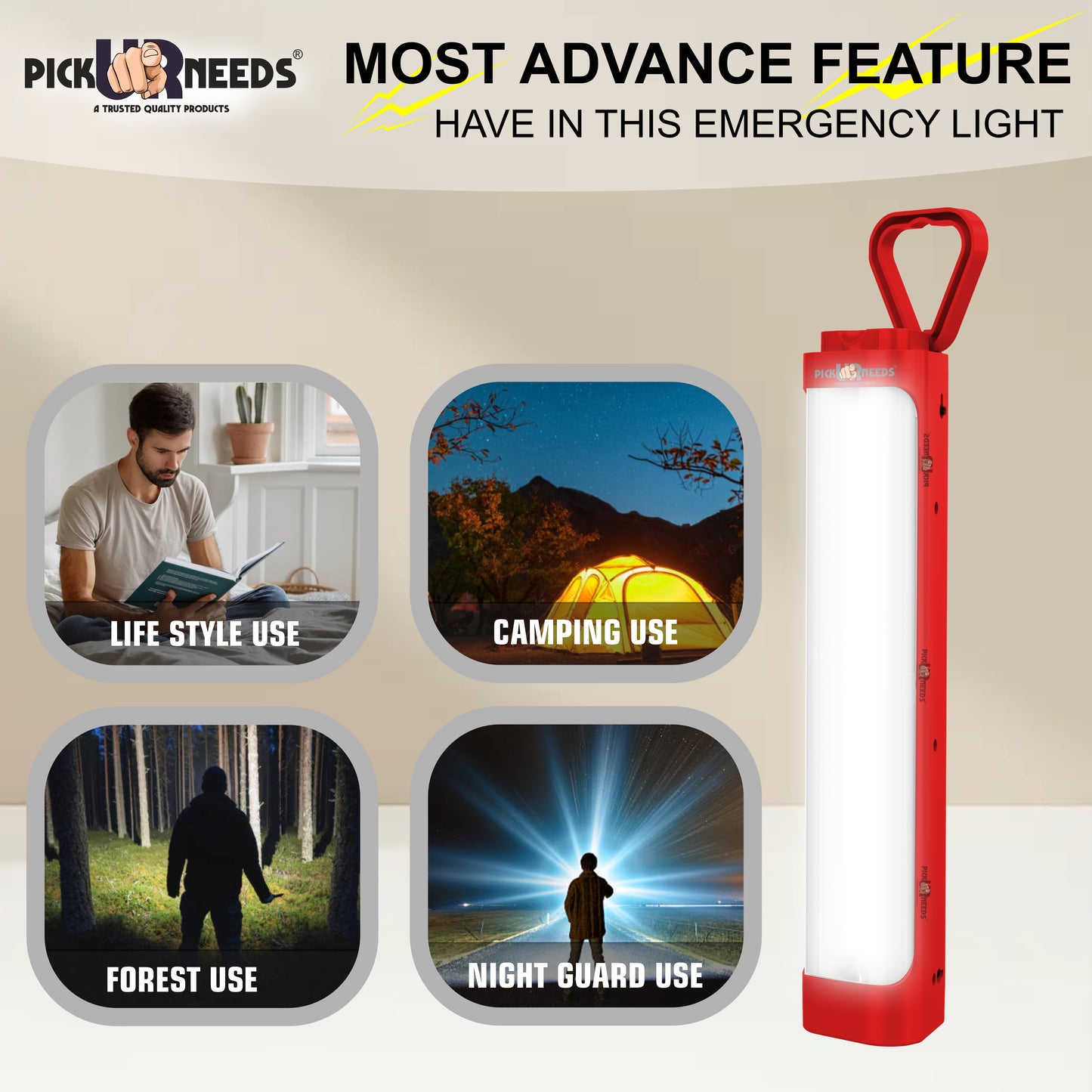 Pick Ur Needs Chargeable Emergency Light With Touch Sensor On / Off 2 High Brightness LED Tube 5 hrs Lantern Emergency Light