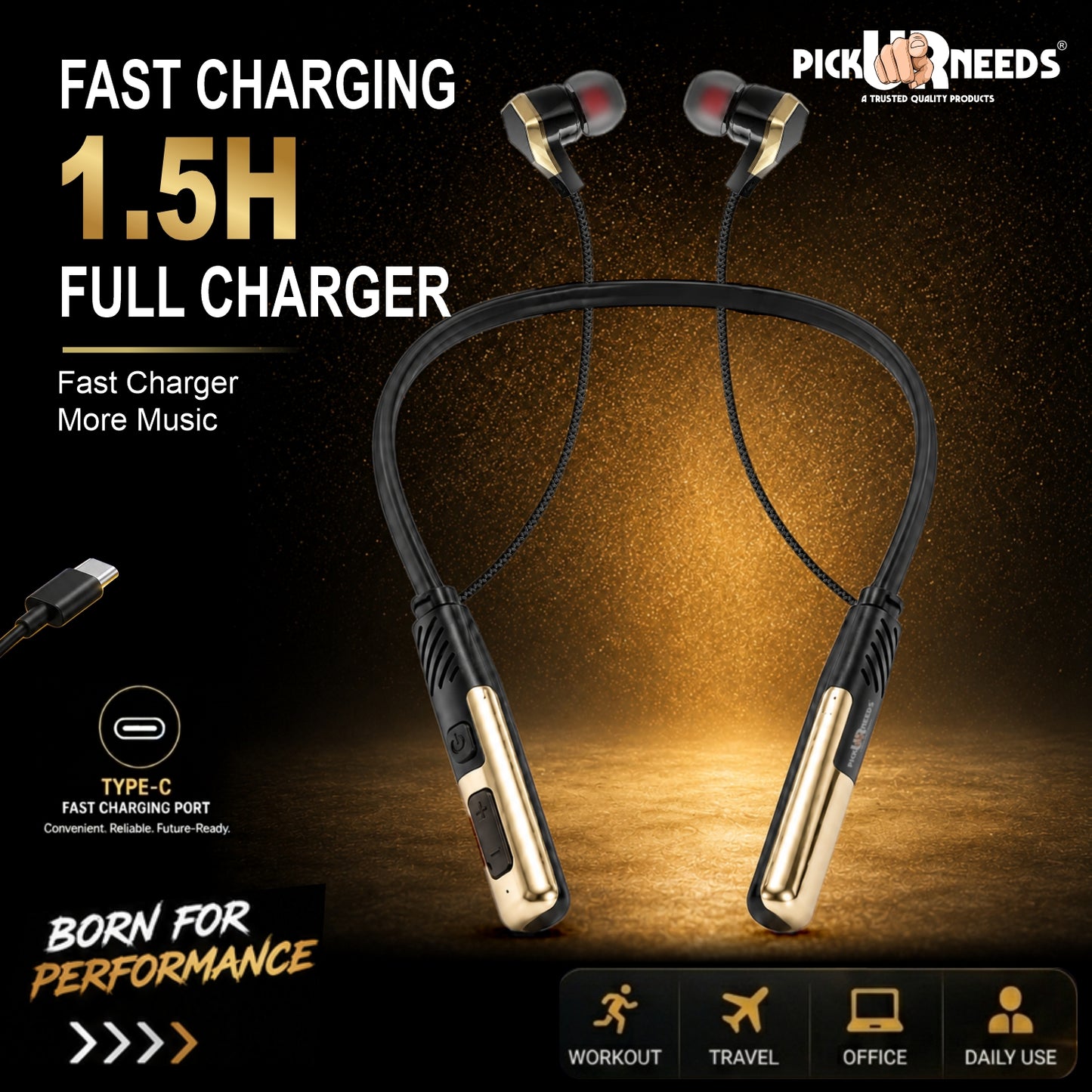 Wireless Bluetooth Neckband Earphones with Magnetic Earbuds , Hands-Free Calling