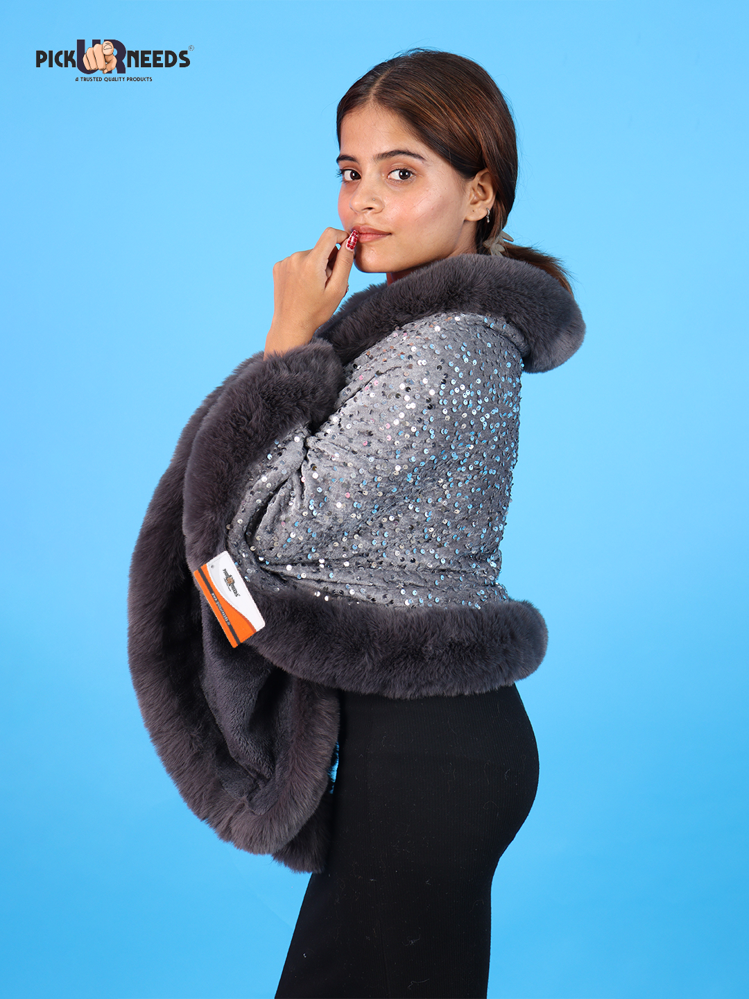 Visit the Pick Ur Needs Store Pick Ur Needs Luxury Sequin Faux Fur Shawl for Women Poncho & Winter Shrug Soft Warm Designer Wrap for Evening Parties