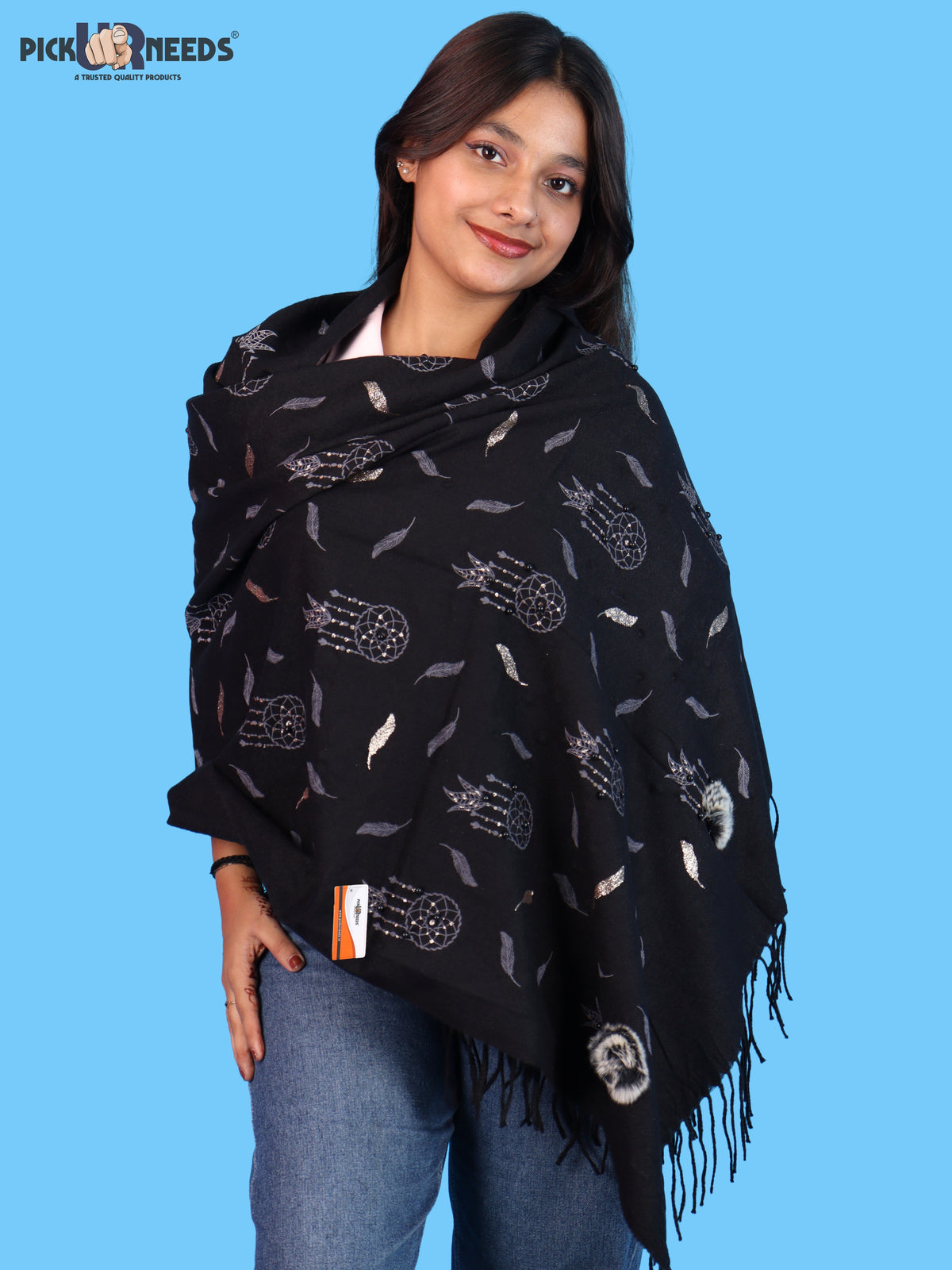 Pick Ur Needs Womens & Girls Muffler & Scarf with Elegant Dreamcatcher Print Soft Warm Lightweight Winter Neck Wrap with Stylish Fringes
